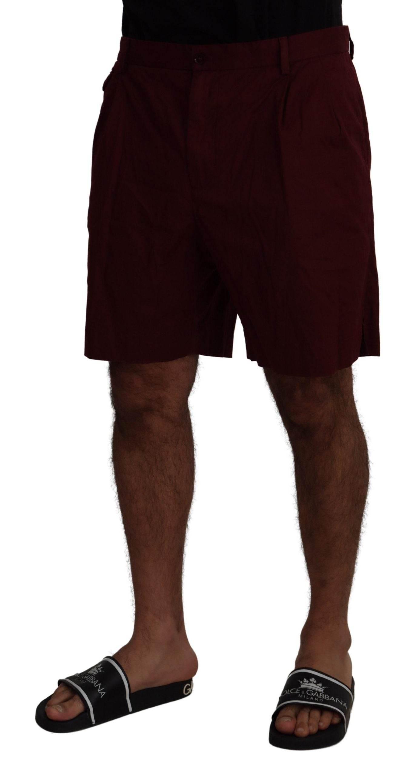 Dolce & Gabbana Maroon Cotton Bermuda Casual Shorts - Hilstor