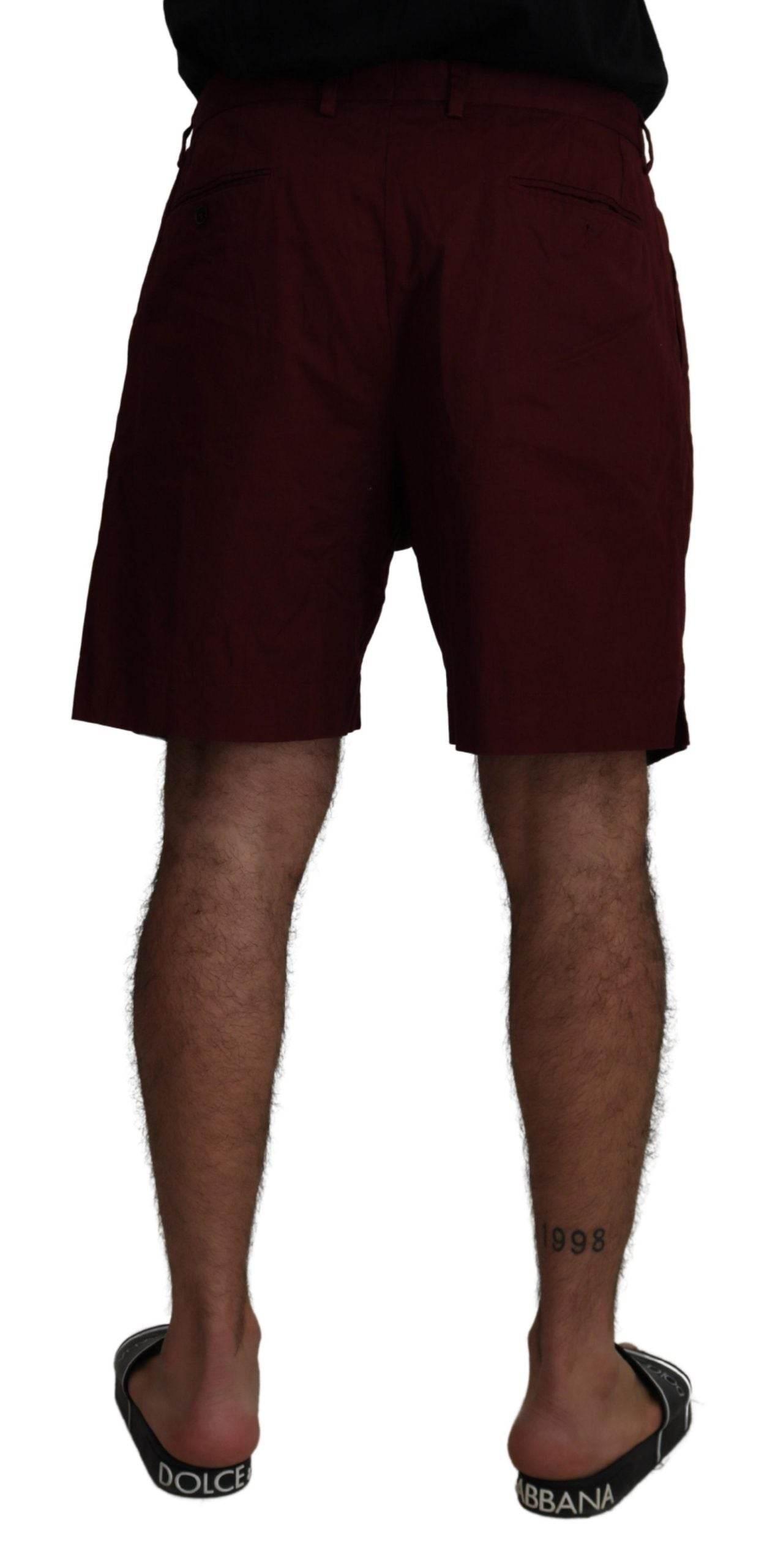 Dolce & Gabbana Maroon Cotton Bermuda Casual Shorts - Hilstor