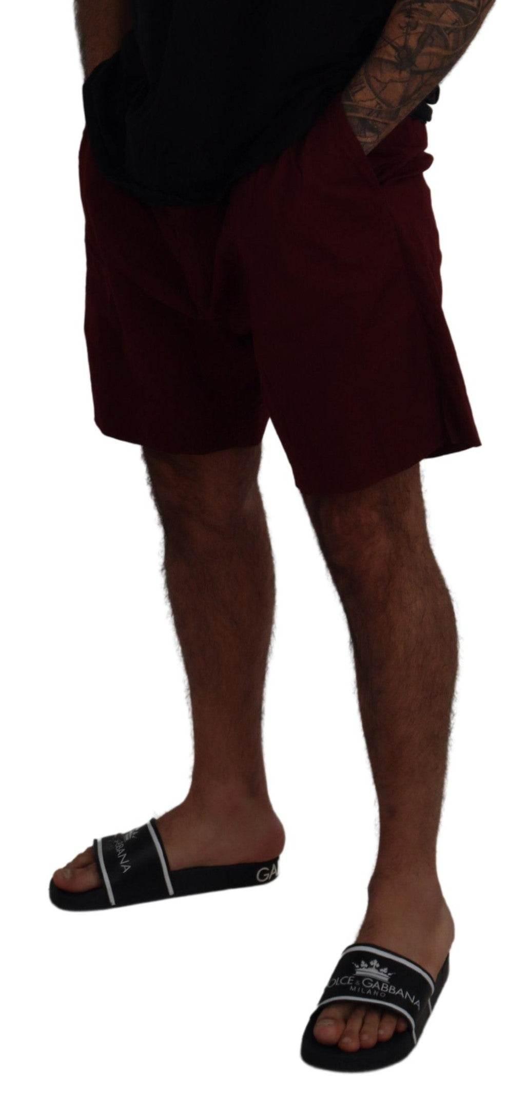 Dolce & Gabbana Maroon Cotton Bermuda Casual Shorts - Hilstor