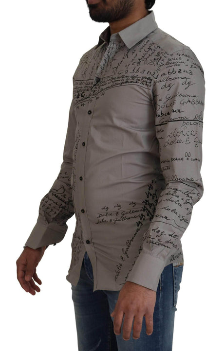 Dolce & Gabbana Gray Printed Cotton Slim Dress GOLD Shirt - Hilstor
