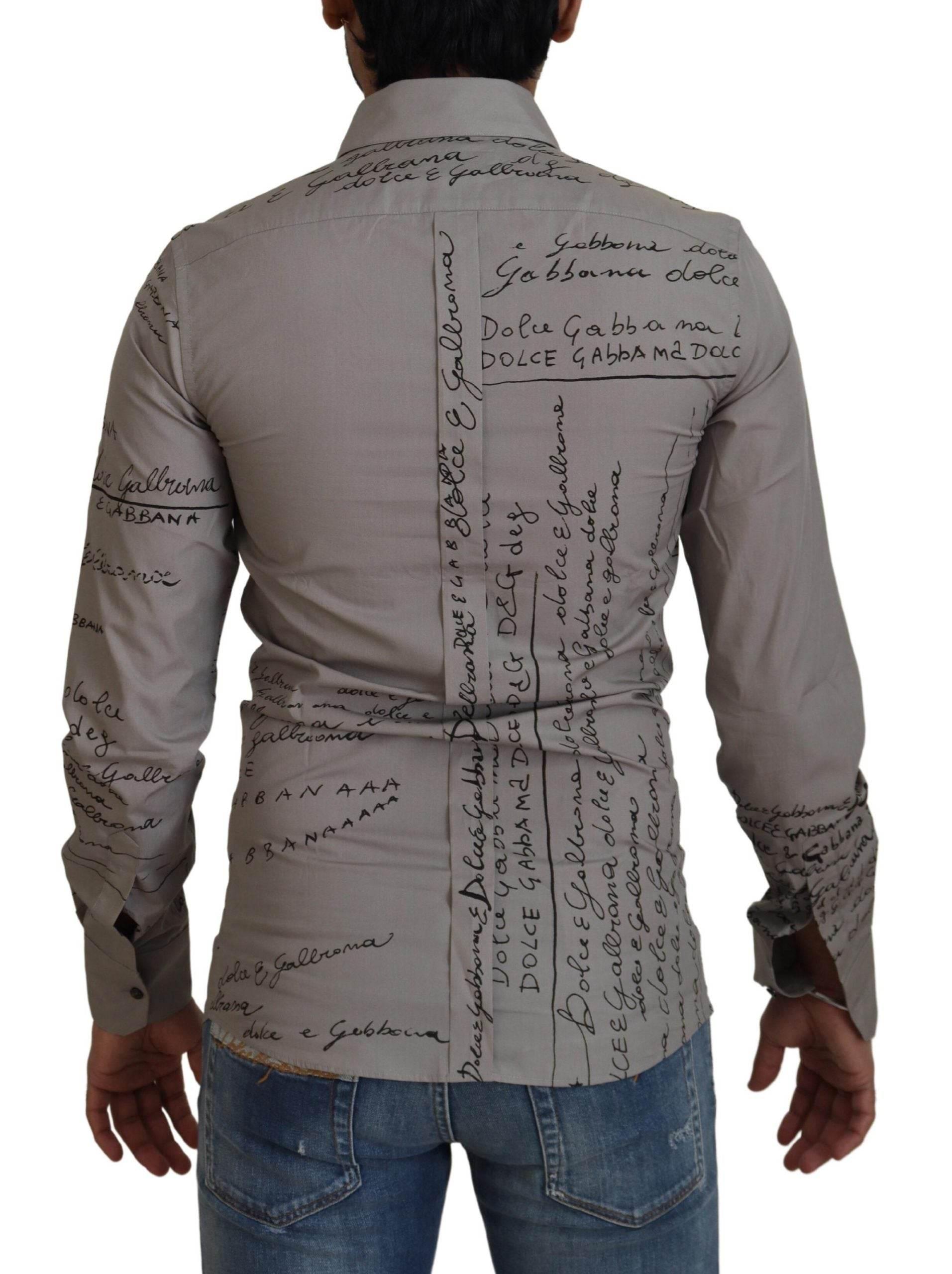 Dolce & Gabbana Gray Printed Cotton Slim Dress GOLD Shirt - Hilstor