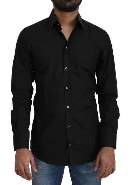 Dolce & Gabbana Black Cotton Slim Fit Formal Dress GOLD Shirt - Hilstor