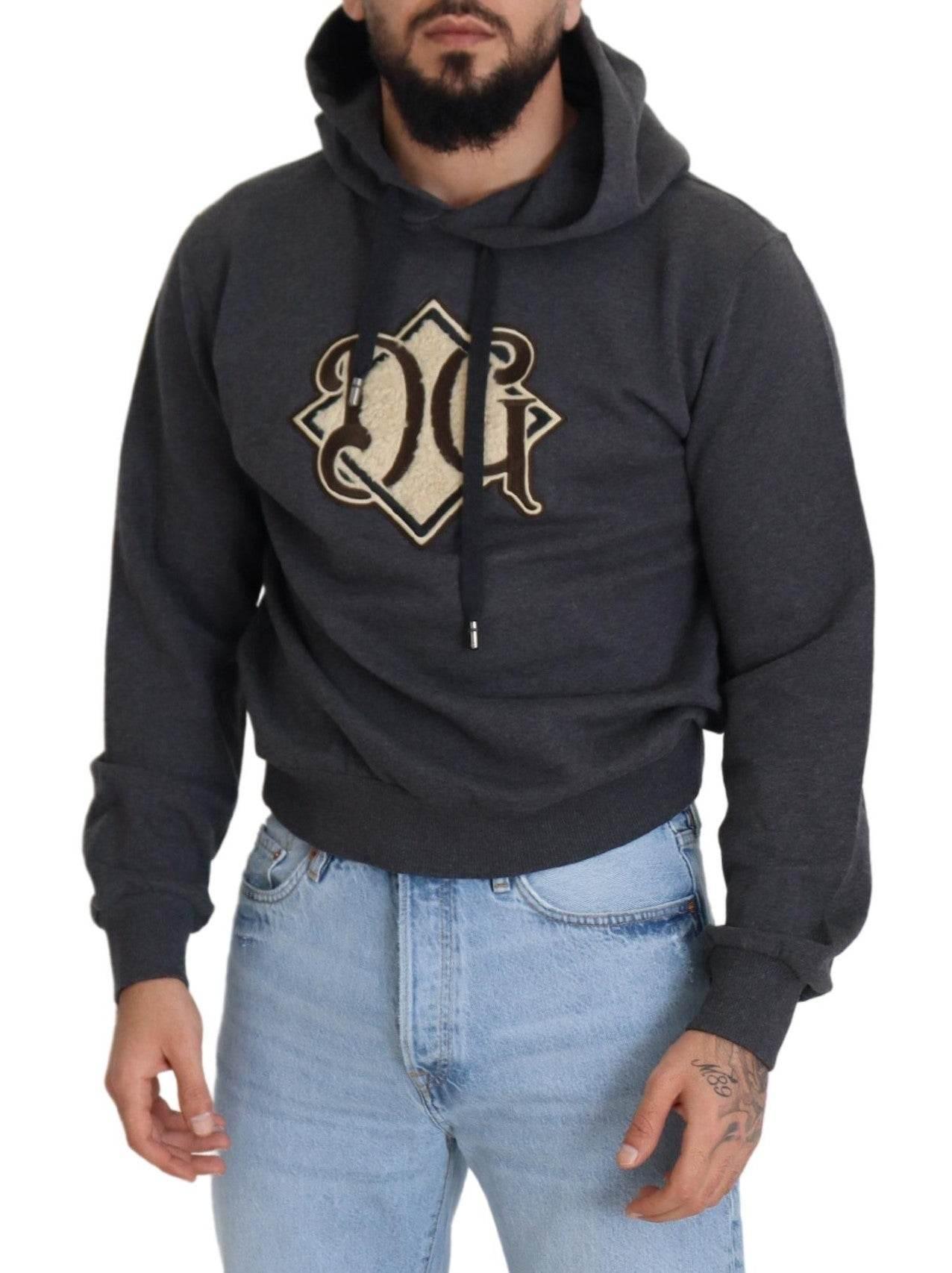 Dolce & Gabbana Gray Logo Cotton Hooded Sweatshirt Sweater - Hilstor