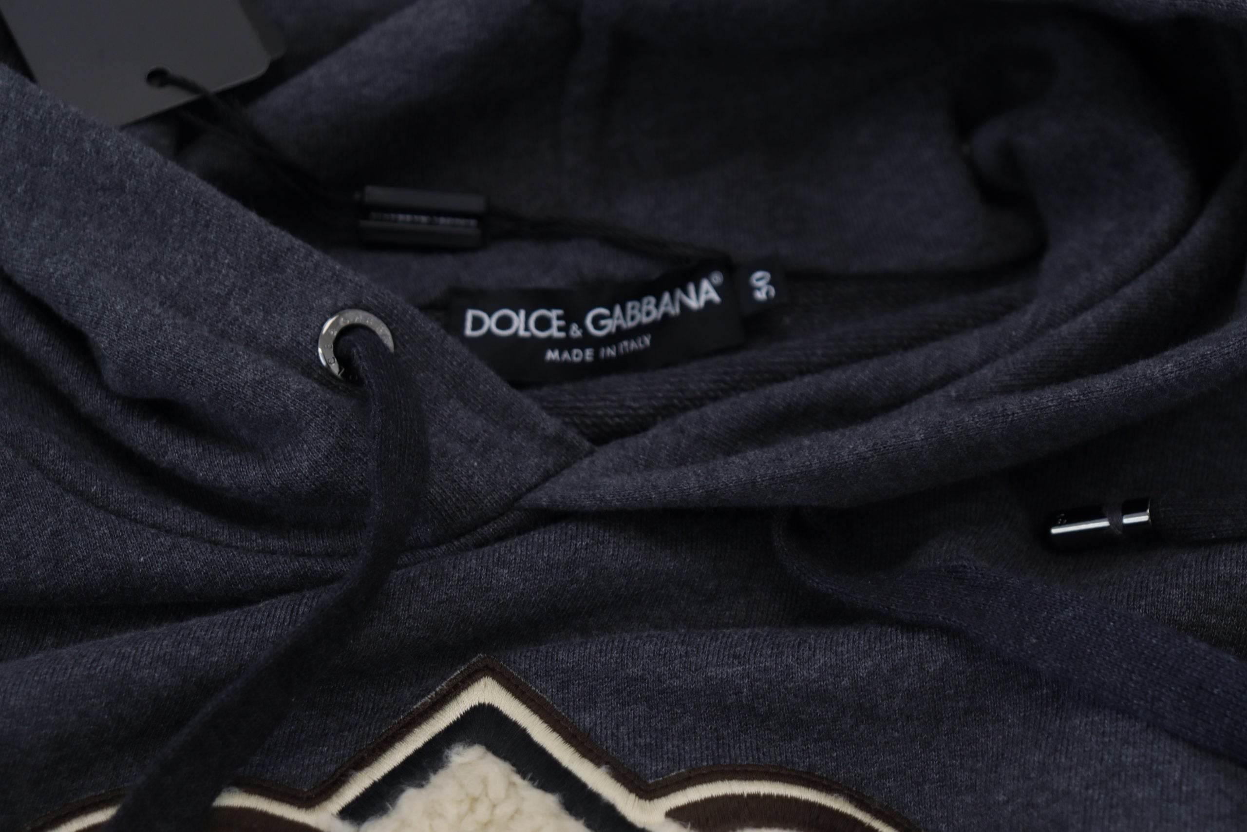 Dolce & Gabbana Gray Logo Cotton Hooded Sweatshirt Sweater - Hilstor