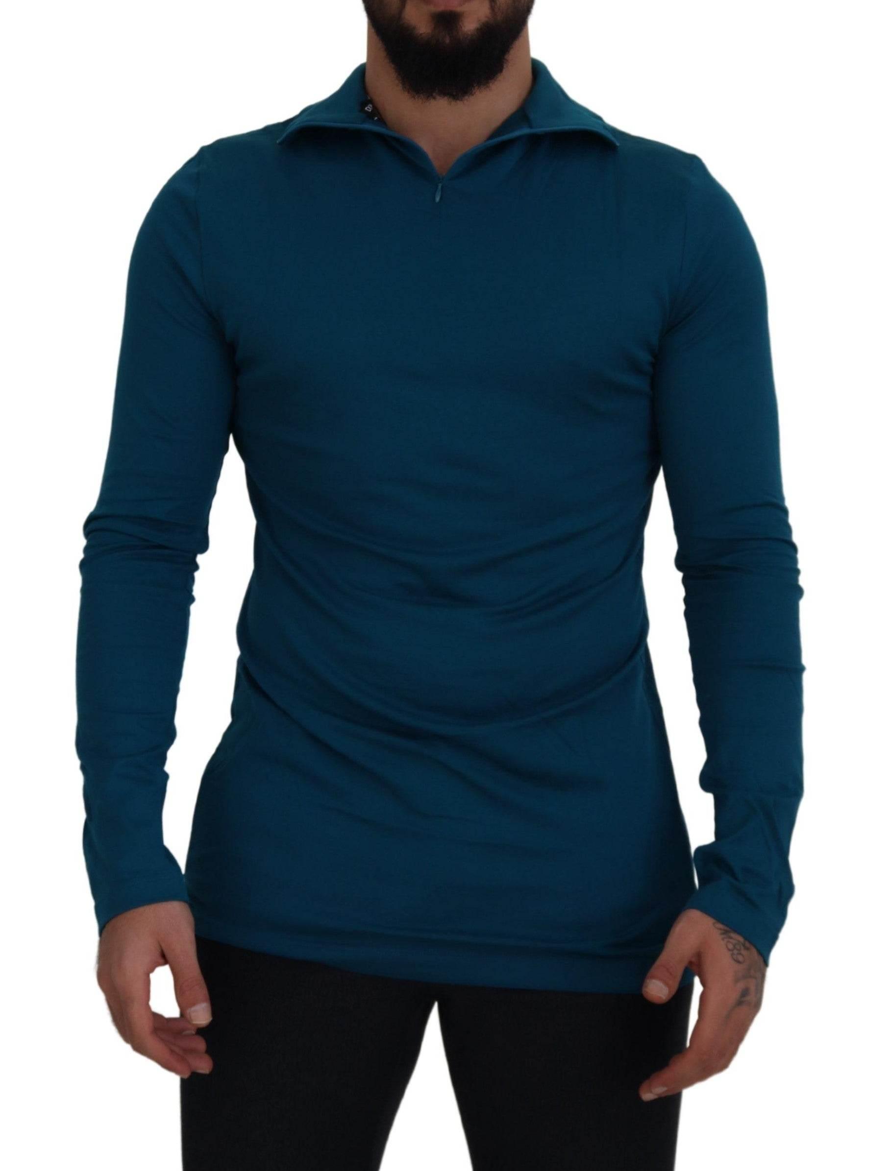 Dolce & Gabbana Blue Cotton Collared Slim Pullover Sweater - Hilstor