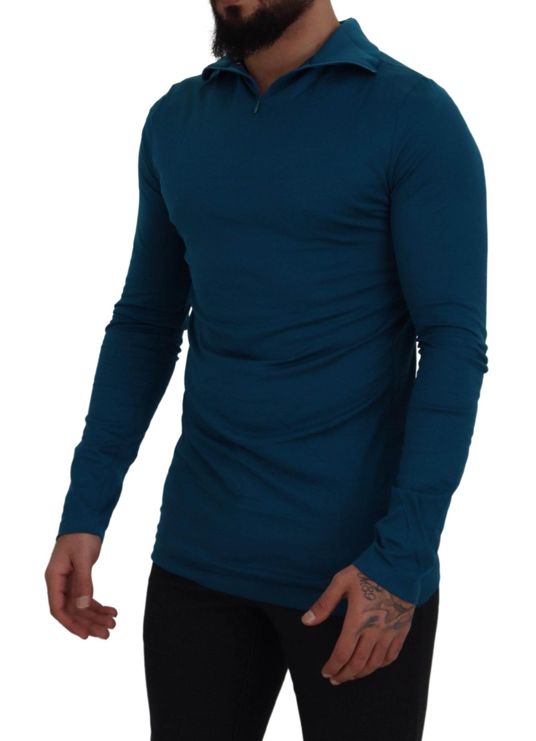 Dolce & Gabbana Blue Cotton Collared Slim Pullover Sweater - Hilstor