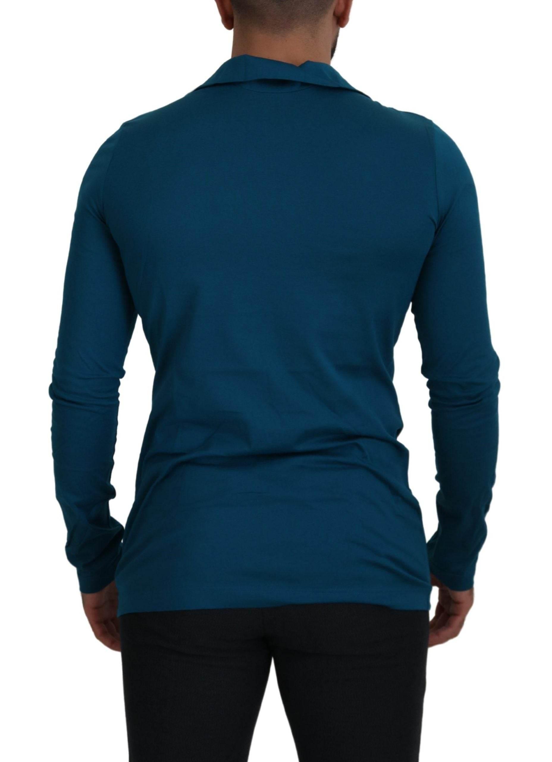 Dolce & Gabbana Blue Cotton Collared Slim Pullover Sweater - Hilstor