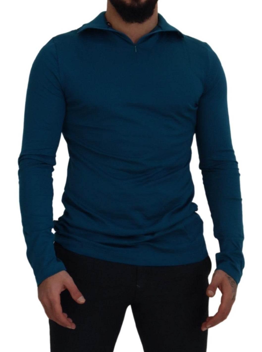Dolce & Gabbana Blue Cotton Collared Slim Pullover Sweater - Hilstor