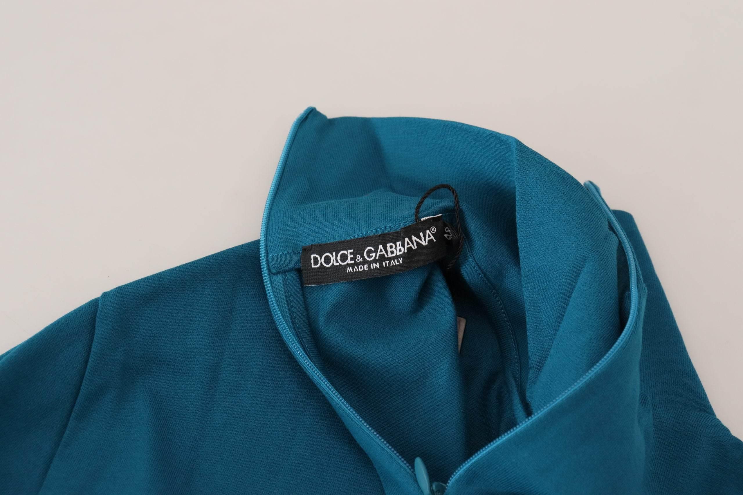 Dolce & Gabbana Blue Cotton Collared Slim Pullover Sweater - Hilstor