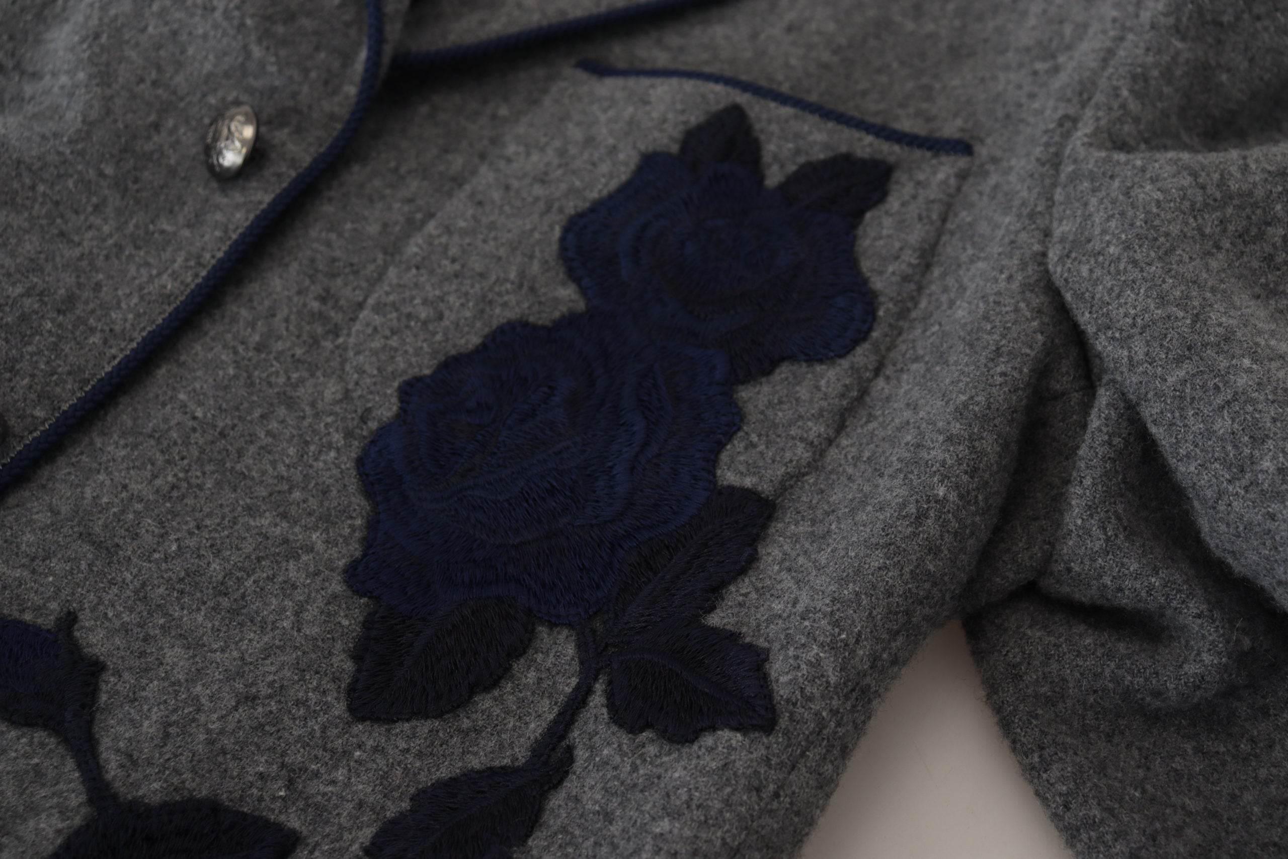 Dolce & Gabbana Gray Wool Roses Slim Fit Jacket Blazer - Hilstor