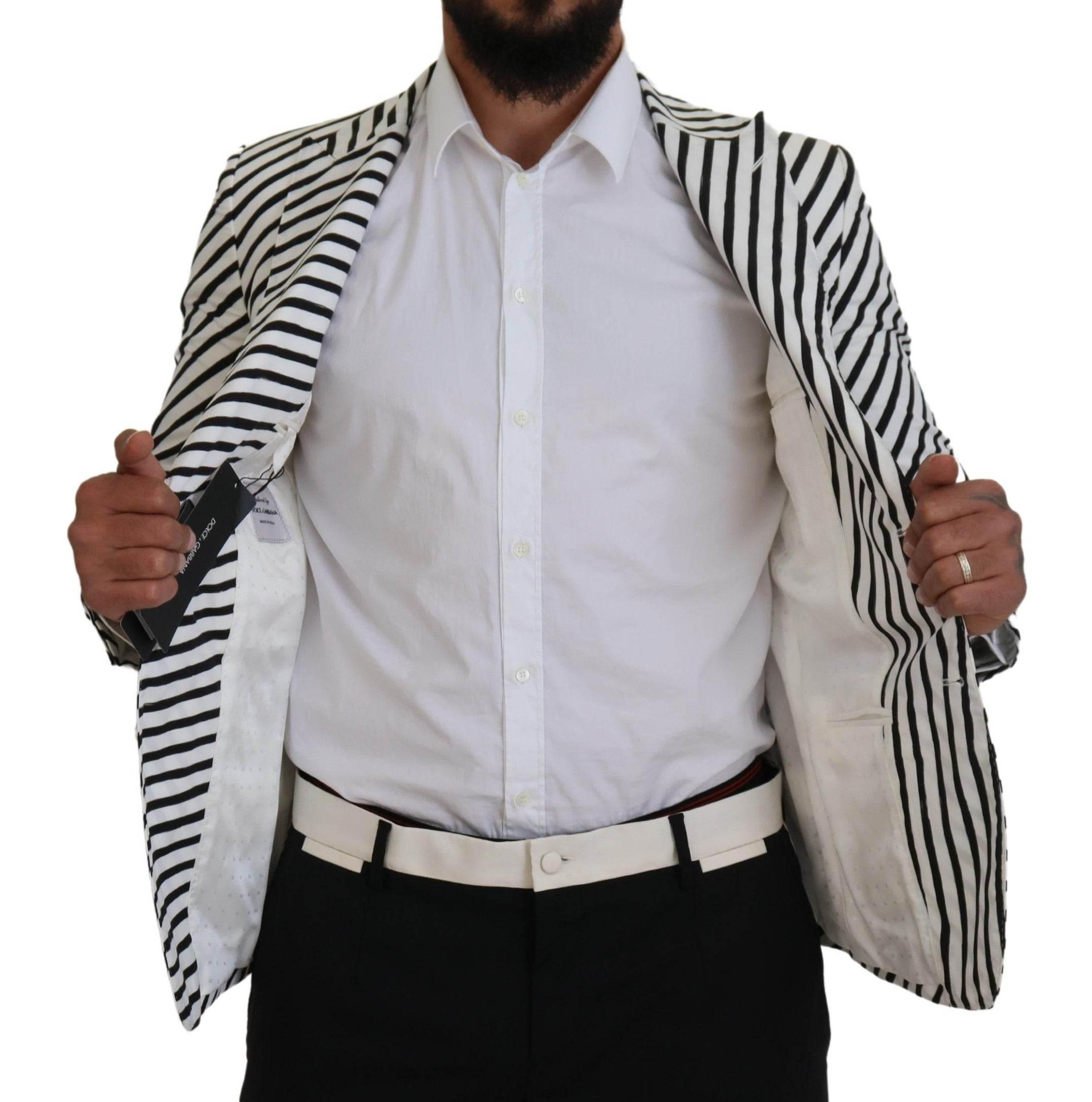Dolce & Gabbana Elegant White Striped Single Breasted Blazer - Hilstor