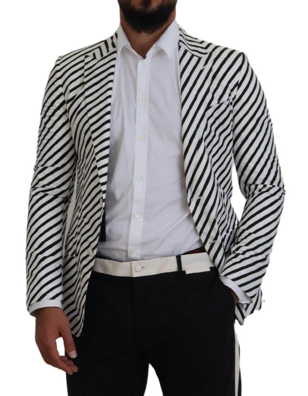 Dolce & Gabbana Elegant White Striped Single Breasted Blazer - Hilstor