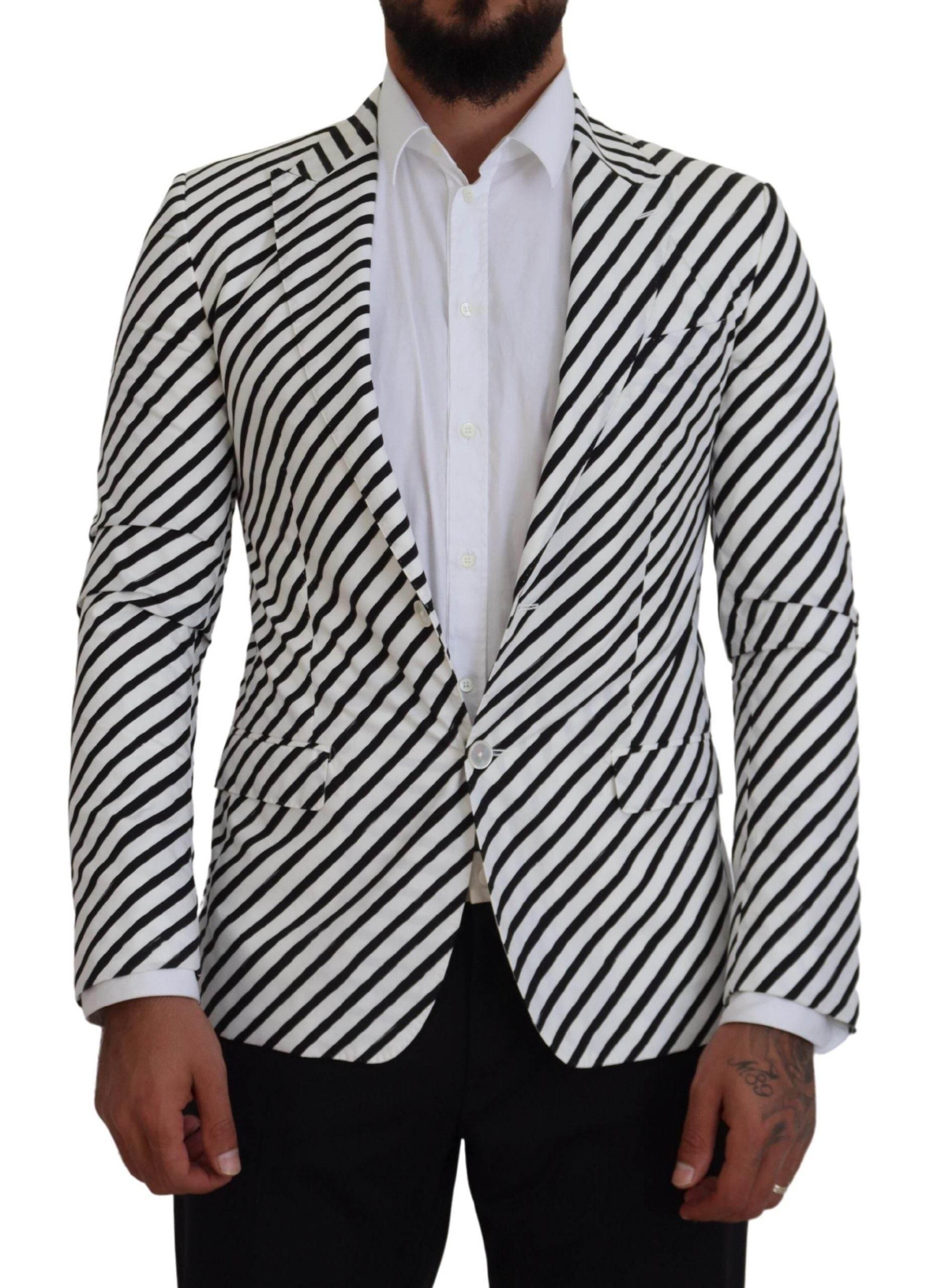Dolce & Gabbana Elegant White Striped Single Breasted Blazer - Hilstor