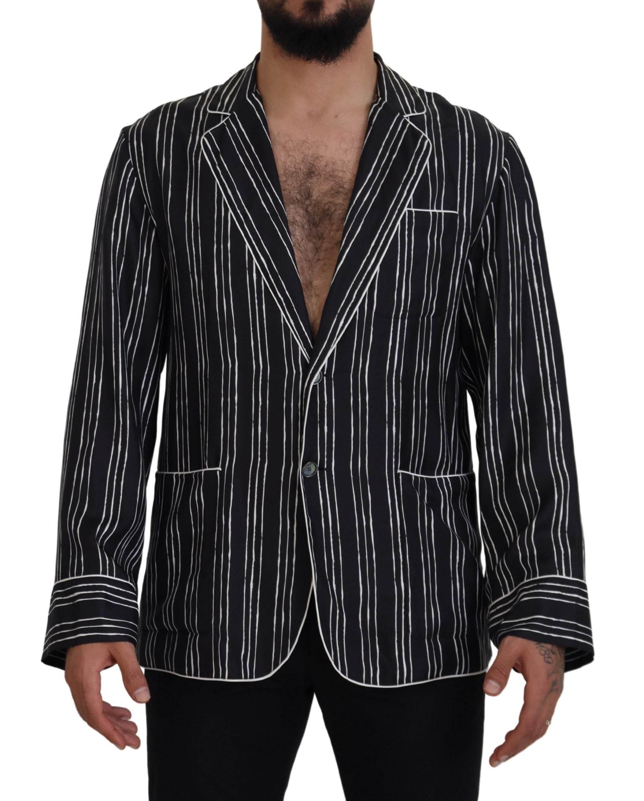 Dolce & Gabbana Blue Striped Silk Pajama Shirt Jacket - Hilstor