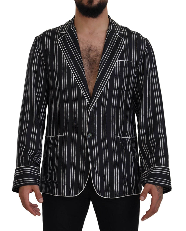 Dolce & Gabbana Blue Striped Silk Pajama Shirt Jacket - Hilstor