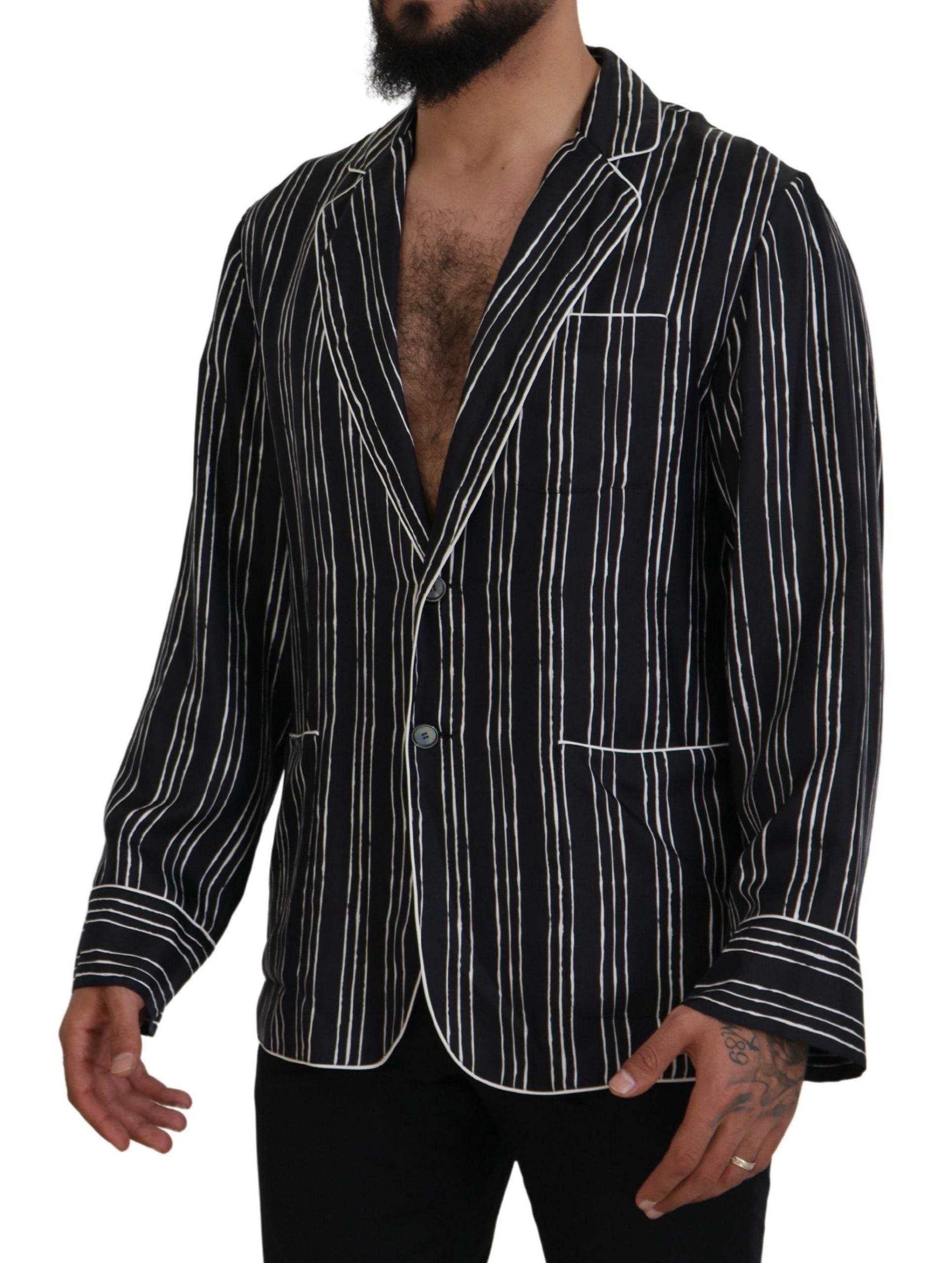 Dolce & Gabbana Blue Striped Silk Pajama Shirt Jacket - Hilstor