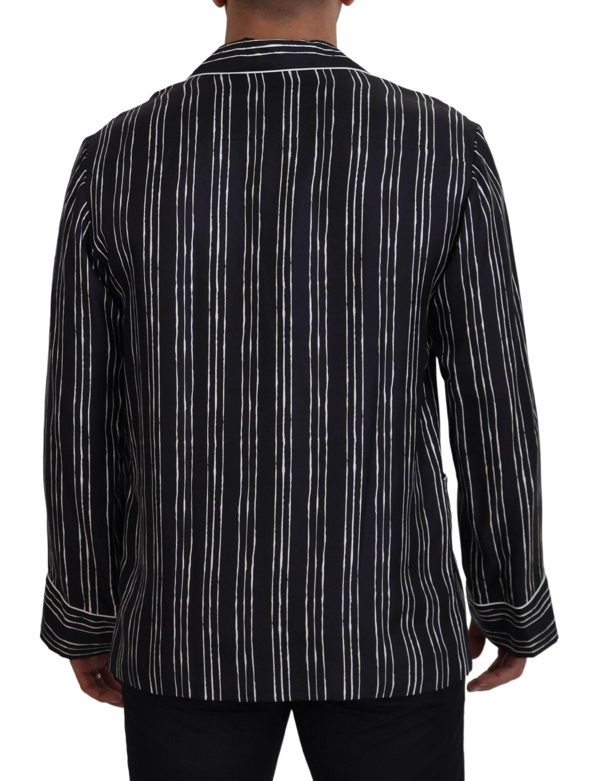 Dolce & Gabbana Blue Striped Silk Pajama Shirt Jacket - Hilstor