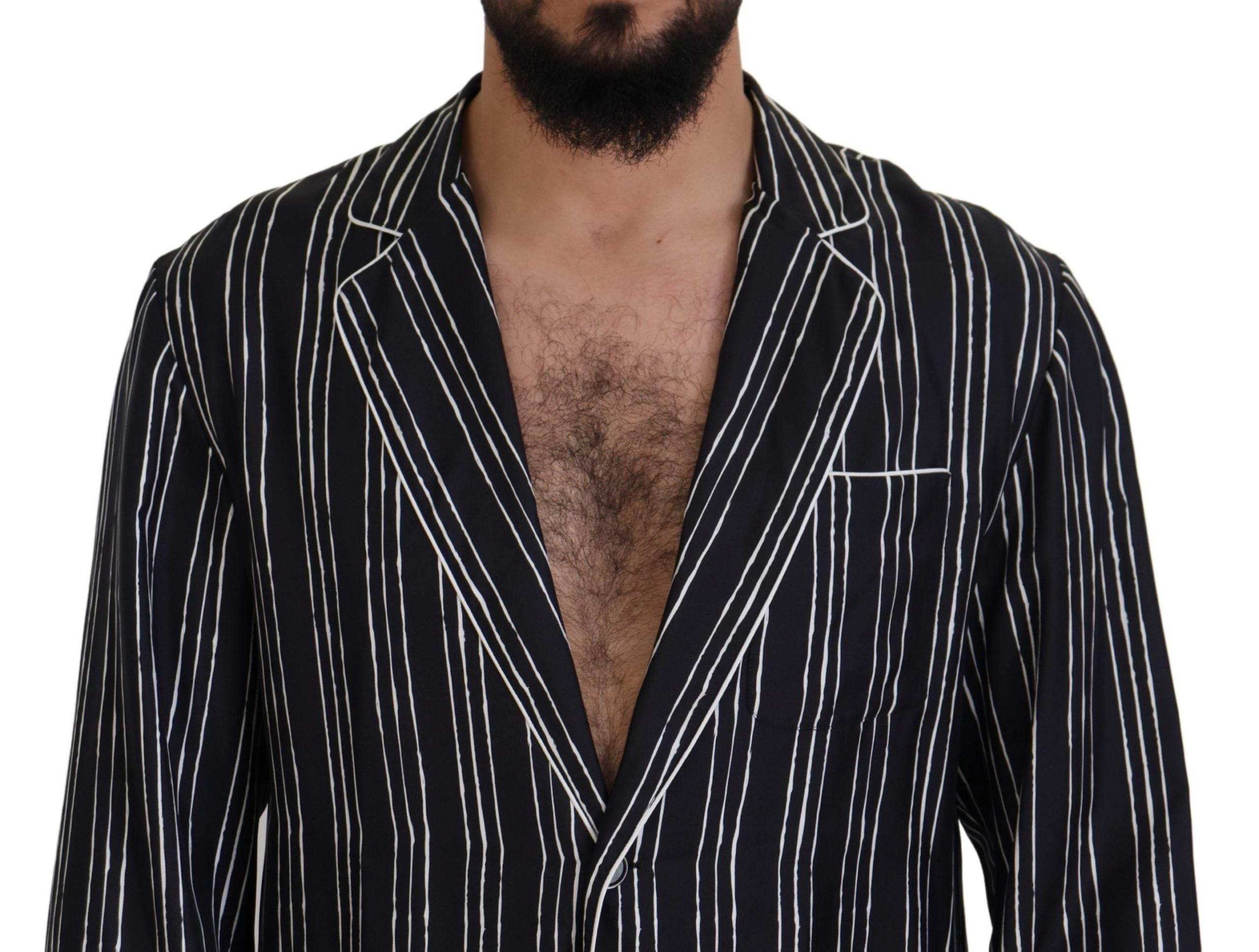 Dolce & Gabbana Blue Striped Silk Pajama Shirt Jacket - Hilstor