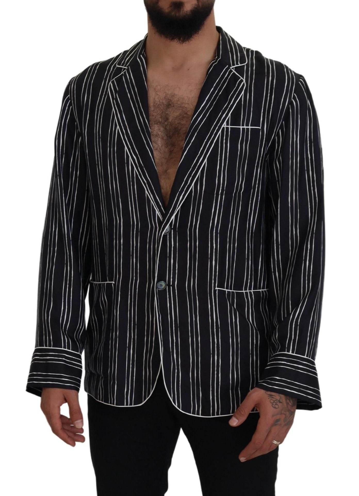 Dolce & Gabbana Blue Striped Silk Pajama Shirt Jacket - Hilstor