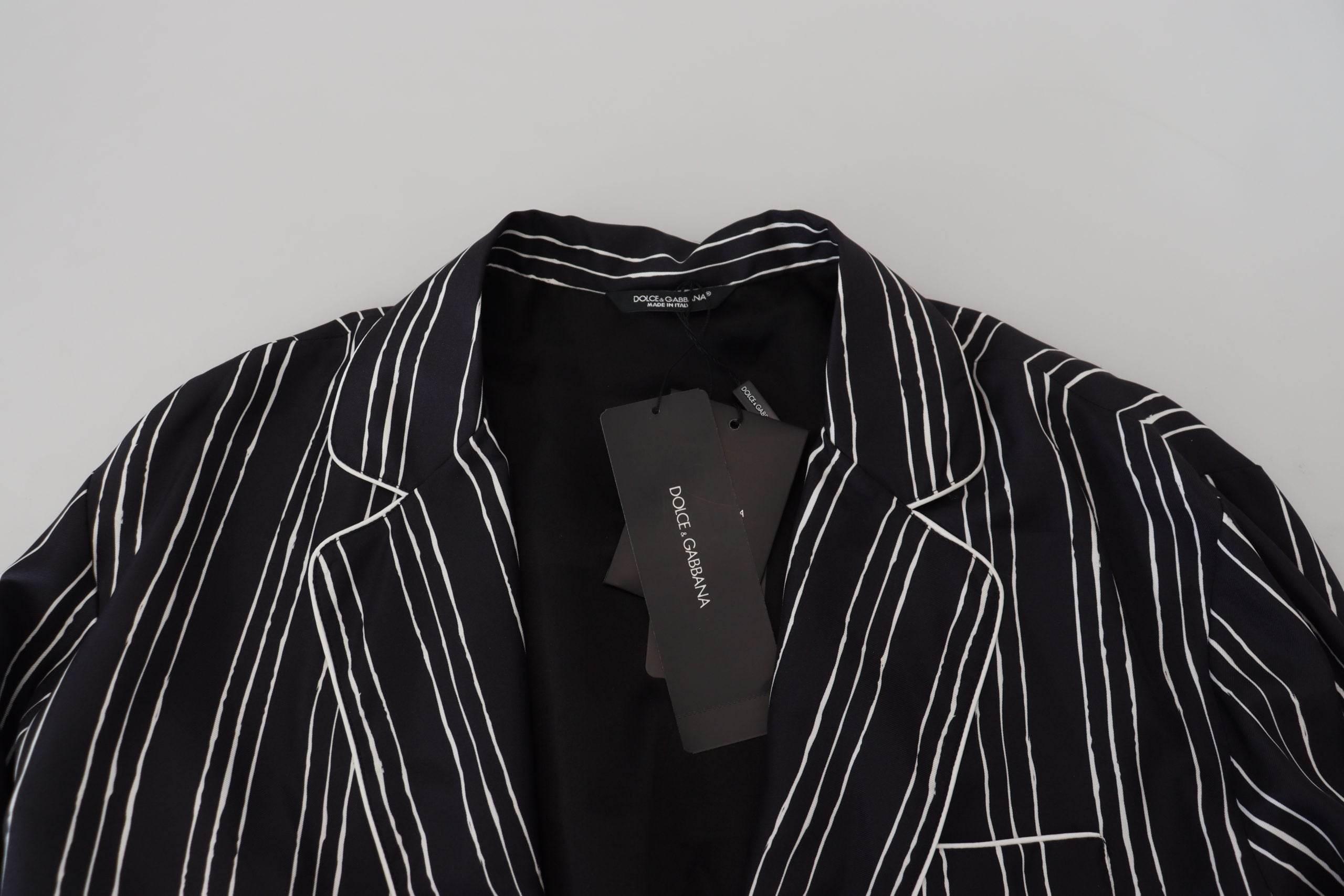 Dolce & Gabbana Blue Striped Silk Pajama Shirt Jacket - Hilstor