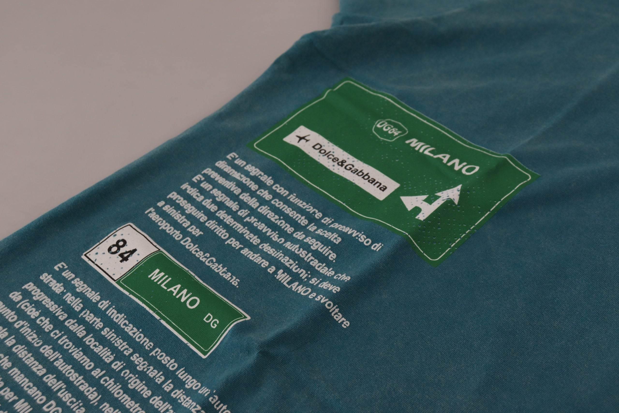 Dolce & Gabbana Blue Logo Print Crewneck Cotton T-shirt - Hilstor