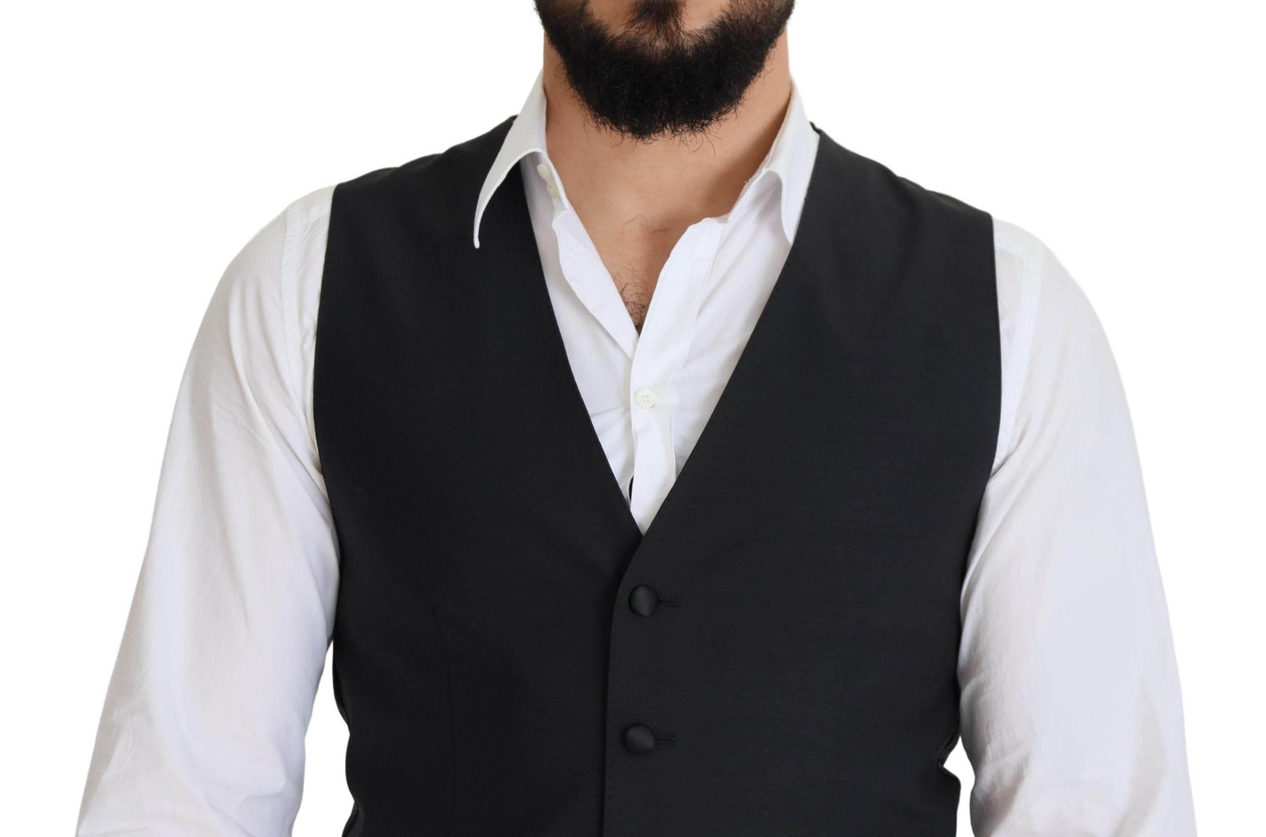 Dolce & Gabbana Black Wool Stretch Waistcoat Formal Vest - Hilstor