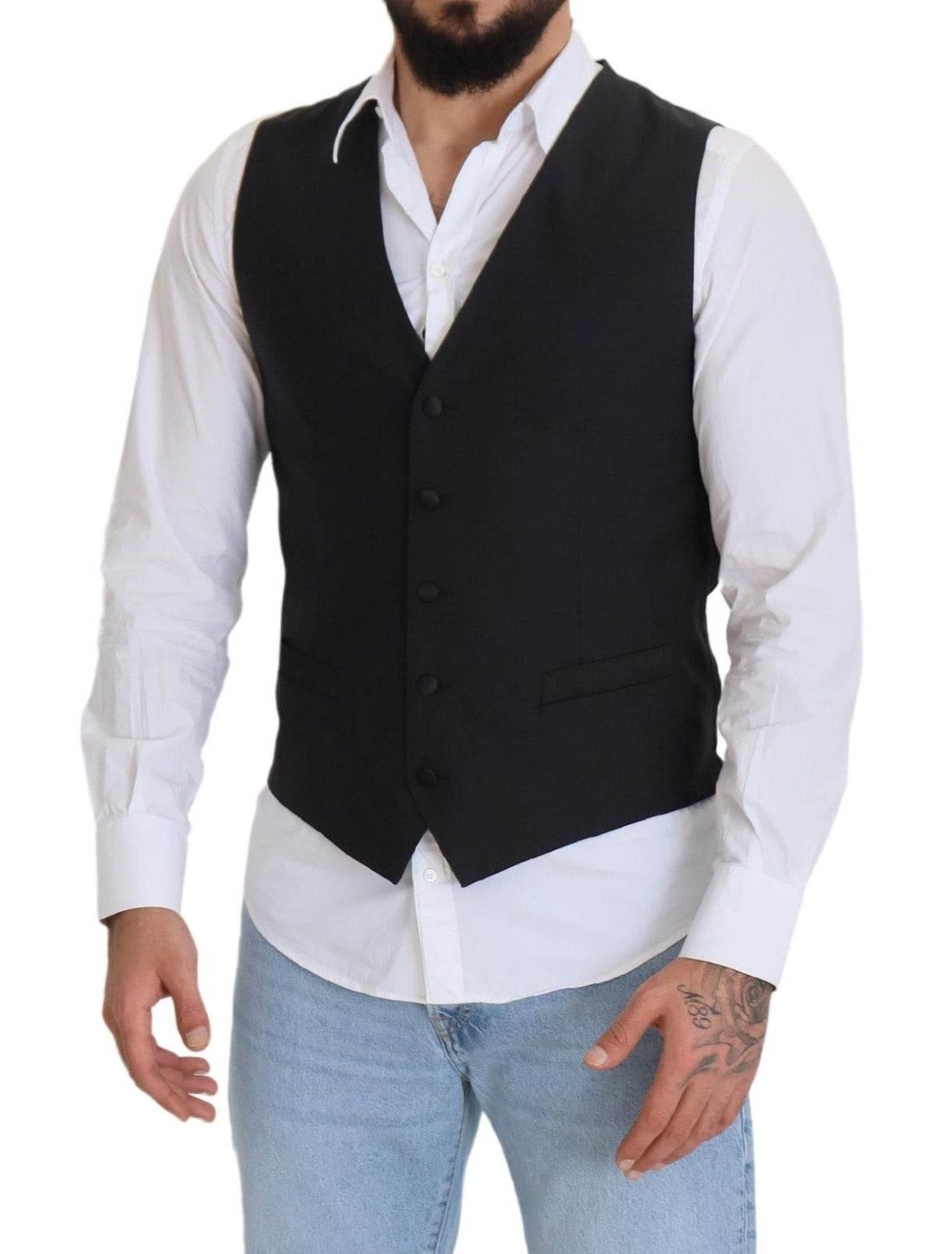 Dolce & Gabbana Black Wool Stretch Waistcoat Formal Vest - Hilstor