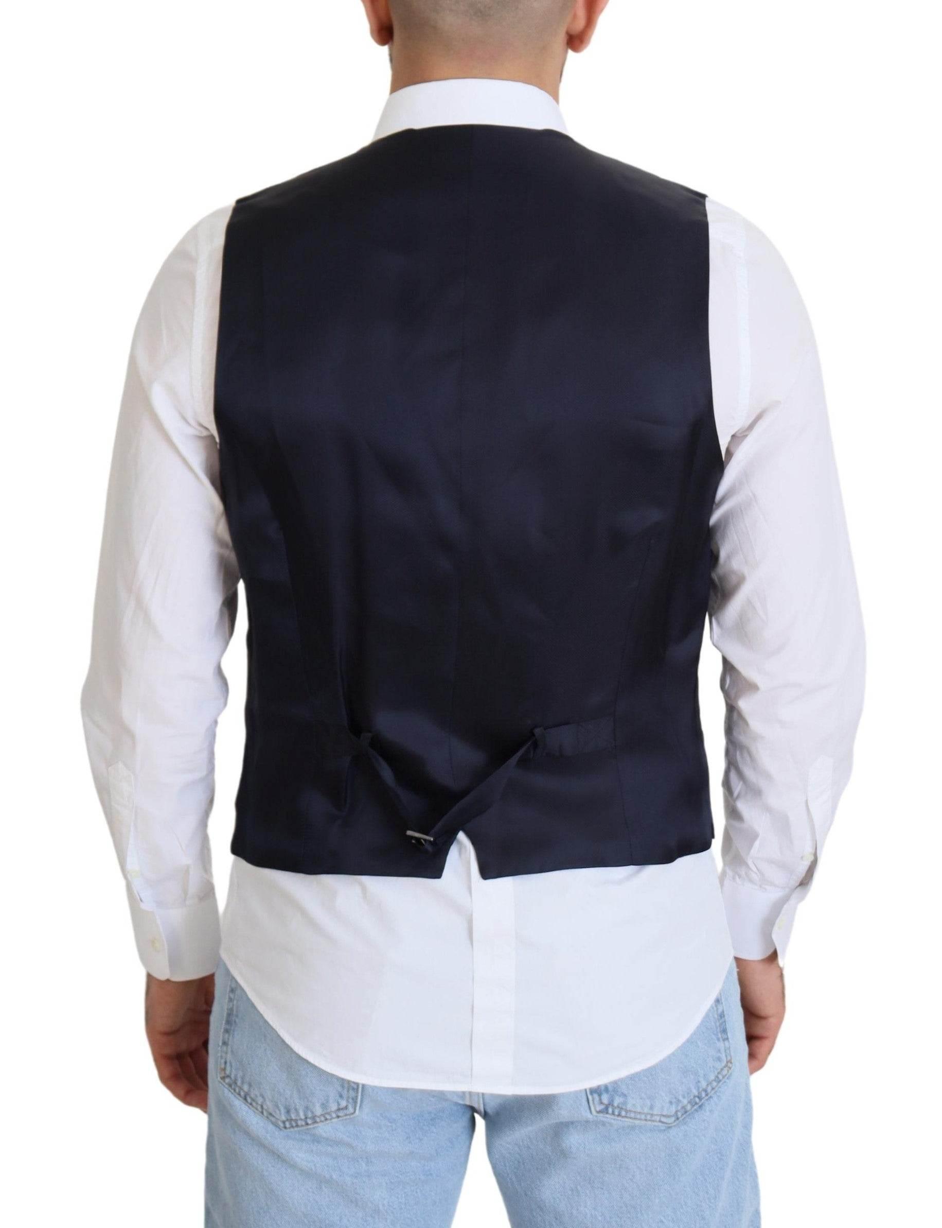 Dolce & Gabbana Dark Blue Wool Stretch Waistcoat Formal Vest - Hilstor