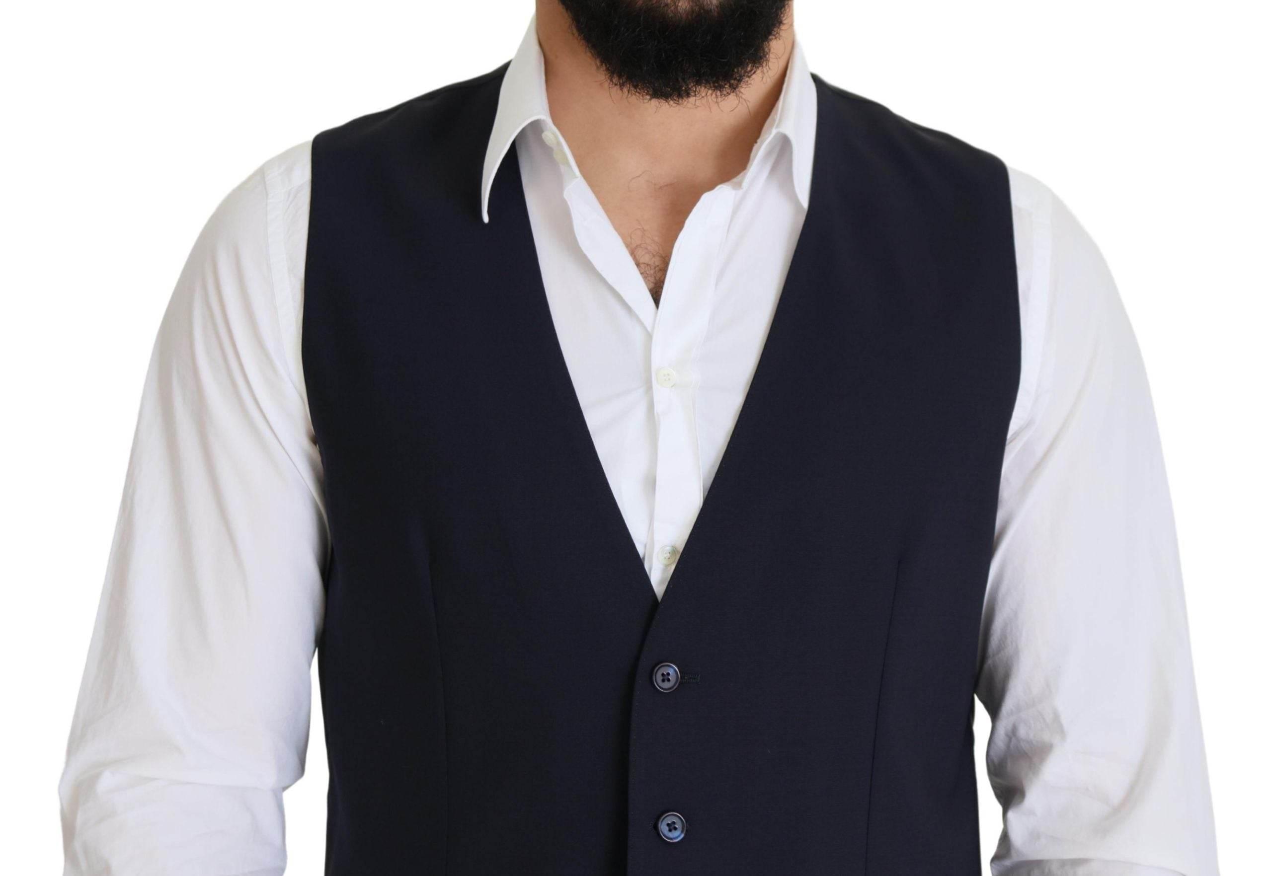Dolce & Gabbana Dark Blue Wool Stretch Waistcoat Formal Vest - Hilstor