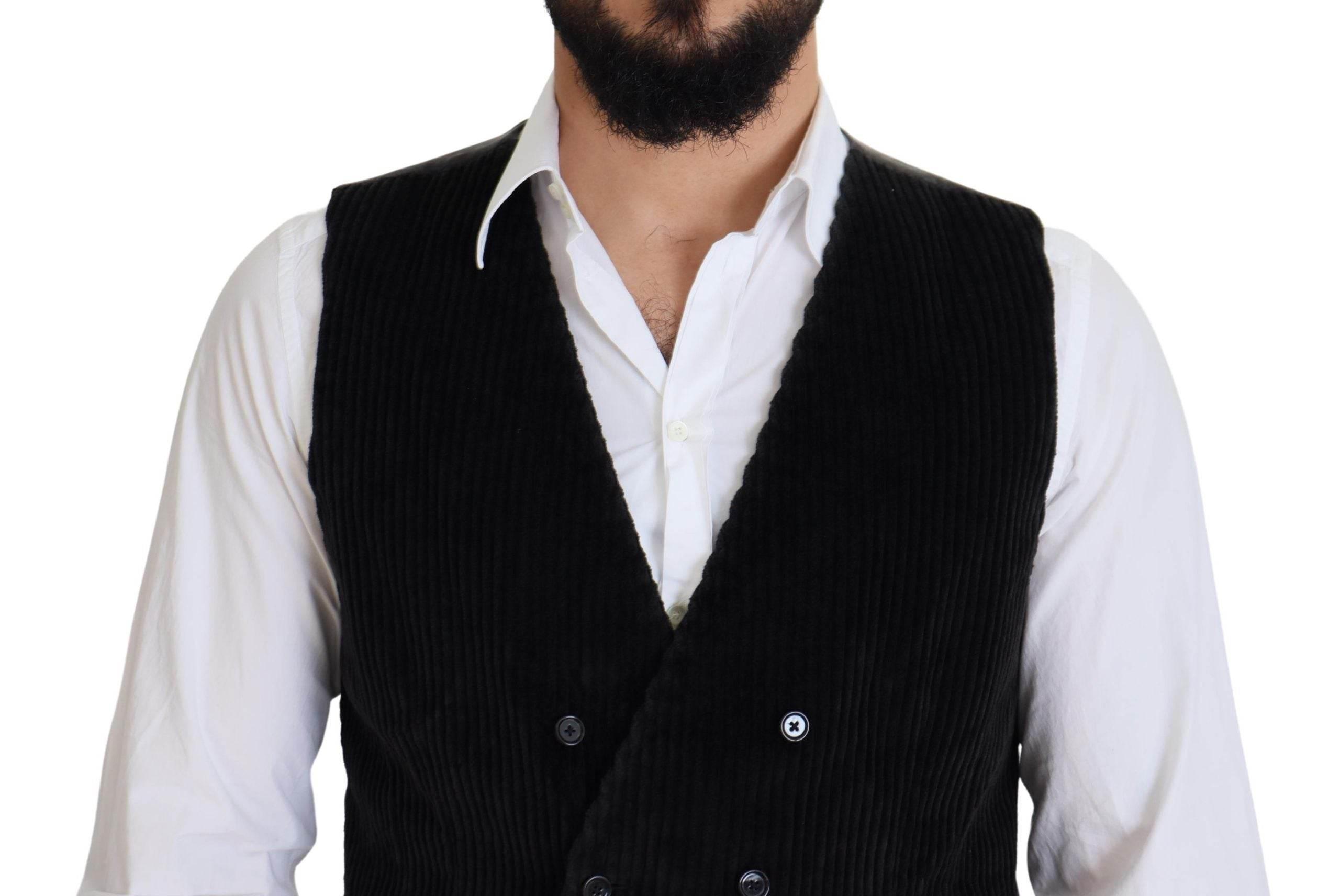 Dolce & Gabbana Black Cotton Double Breasted Waistcoat Vest - Hilstor