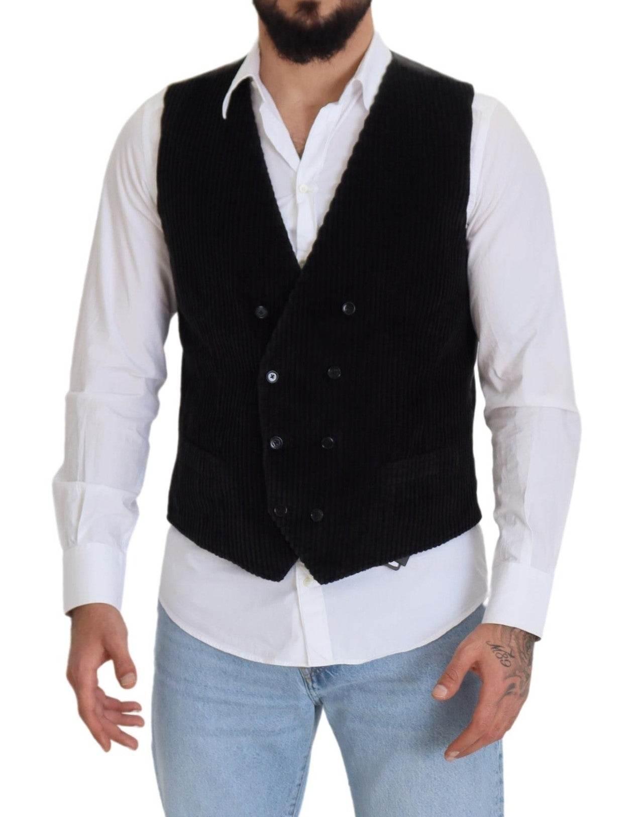 Dolce & Gabbana Black Cotton Double Breasted Waistcoat Vest - Hilstor