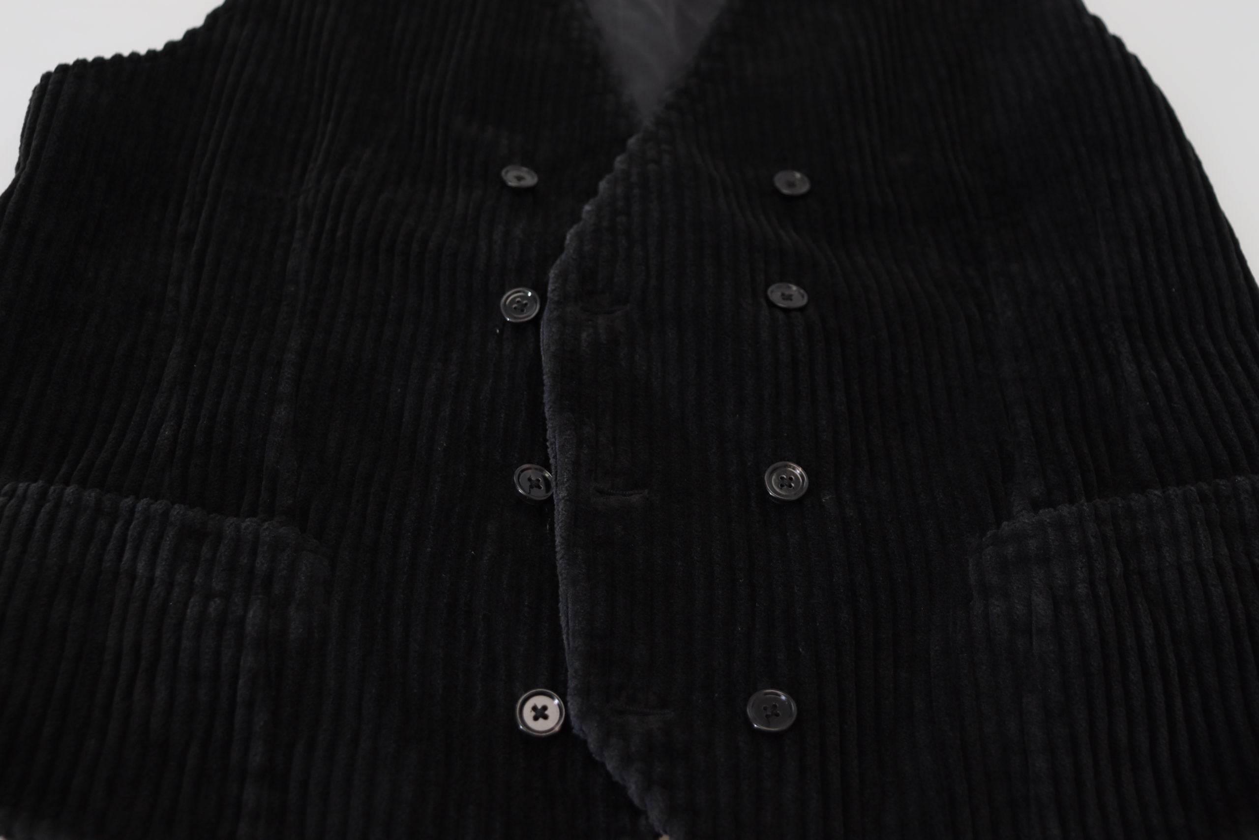 Dolce & Gabbana Black Cotton Double Breasted Waistcoat Vest - Hilstor