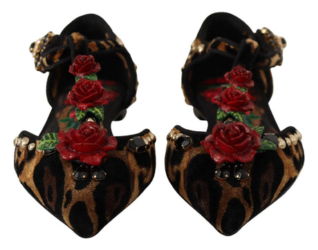 Dolce & Gabbana Floral Embellished Leopard T-Strap Sandals - Hilstor
