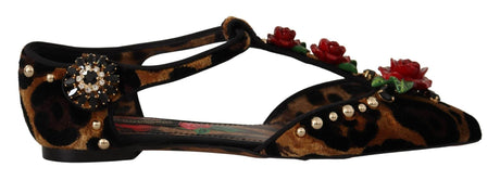 Dolce & Gabbana Floral Embellished Leopard T-Strap Sandals - Hilstor