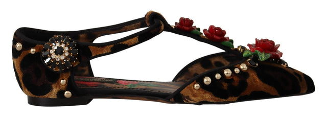 Dolce & Gabbana Floral Embellished Leopard T-Strap Sandals - Hilstor
