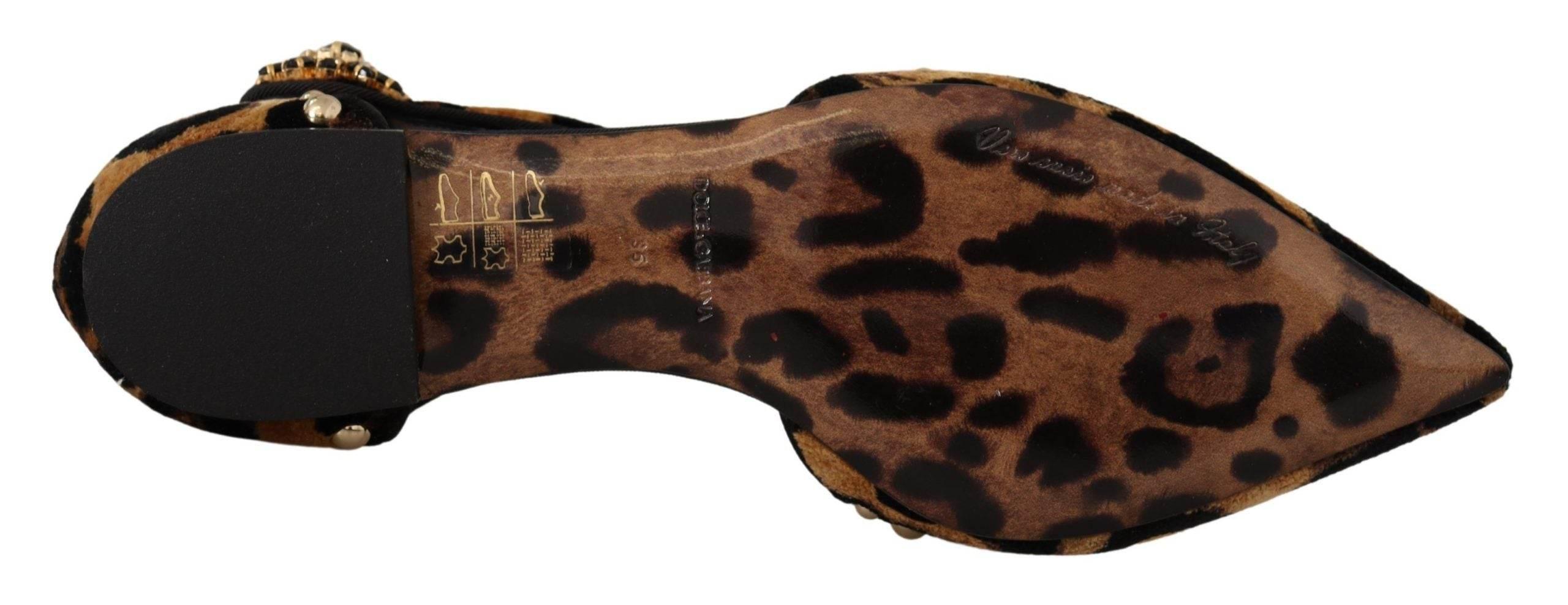 Dolce & Gabbana Floral Embellished Leopard T-Strap Sandals - Hilstor