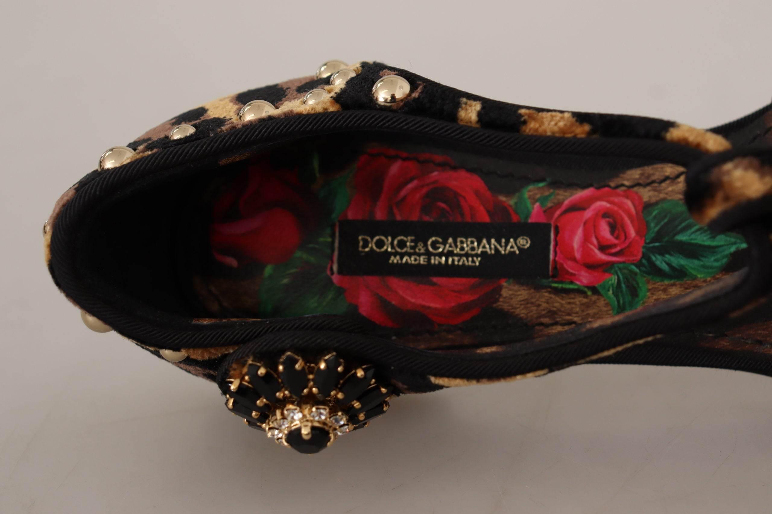Dolce & Gabbana Floral Embellished Leopard T-Strap Sandals - Hilstor