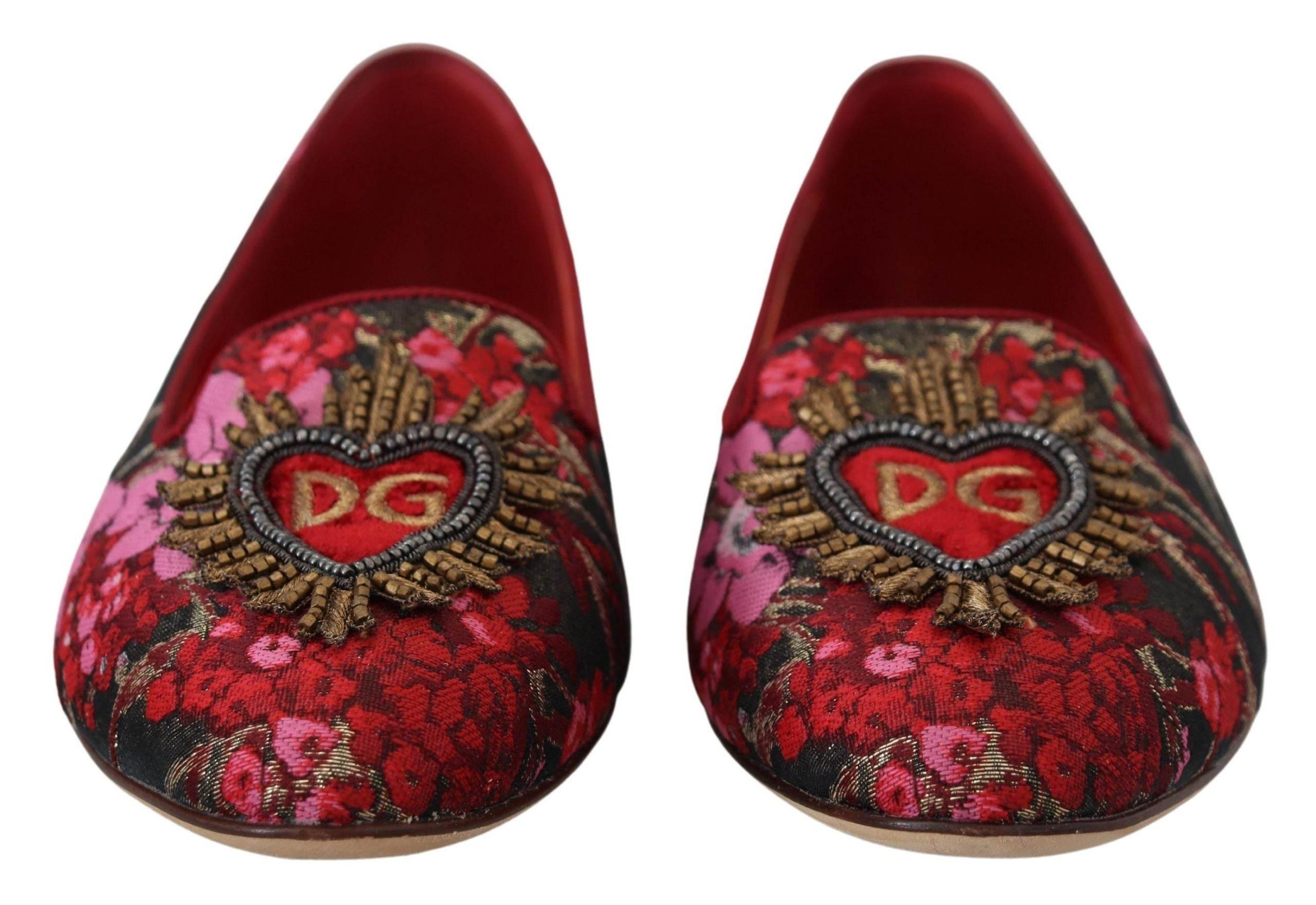 Dolce & Gabbana Multicolor Leather and Fabric Flats with Sacred Heart Patch - Hilstor