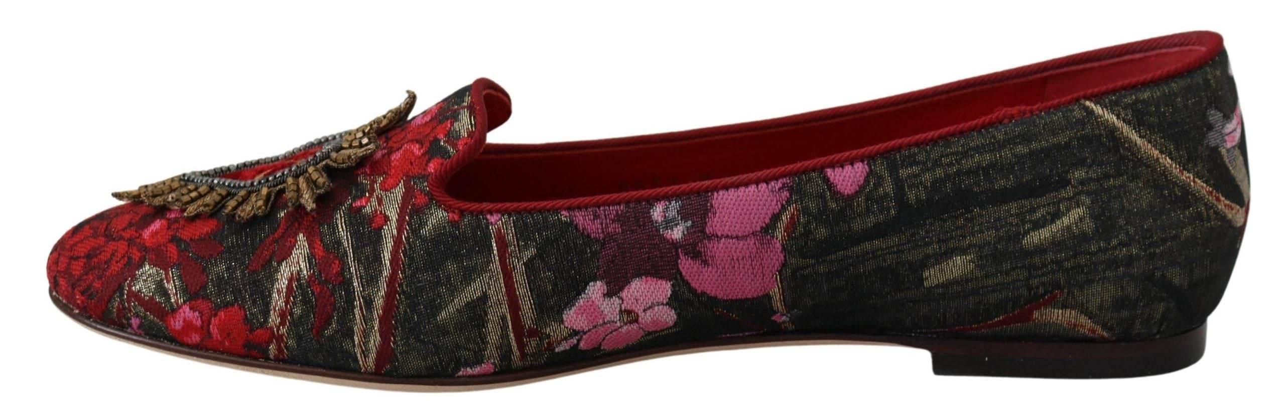 Dolce & Gabbana Multicolor Leather and Fabric Flats with Sacred Heart Patch - Hilstor