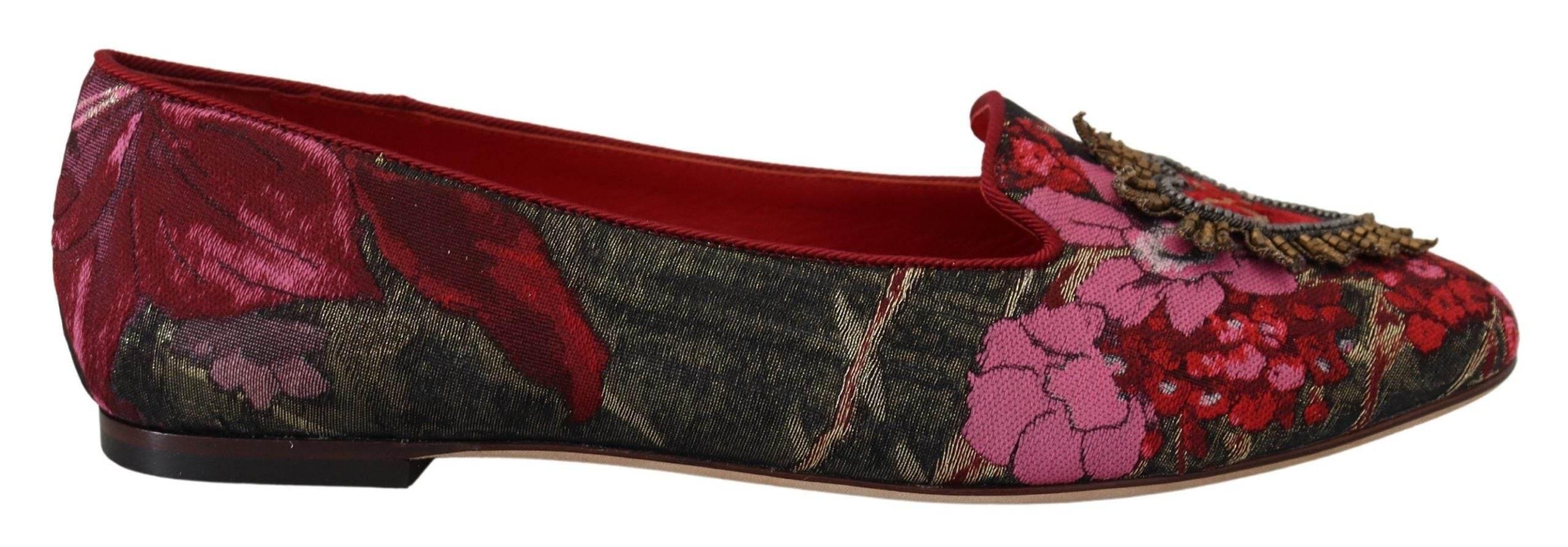 Dolce & Gabbana Multicolor Leather and Fabric Flats with Sacred Heart Patch - Hilstor