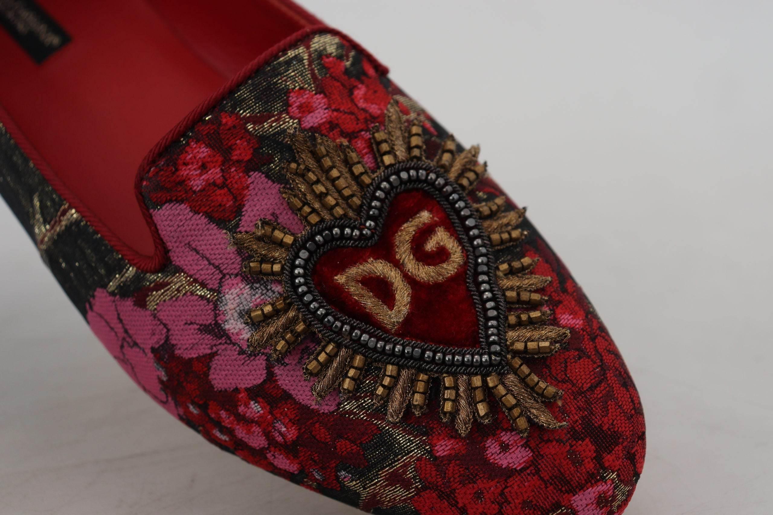 Dolce & Gabbana Multicolor Leather and Fabric Flats with Sacred Heart Patch - Hilstor