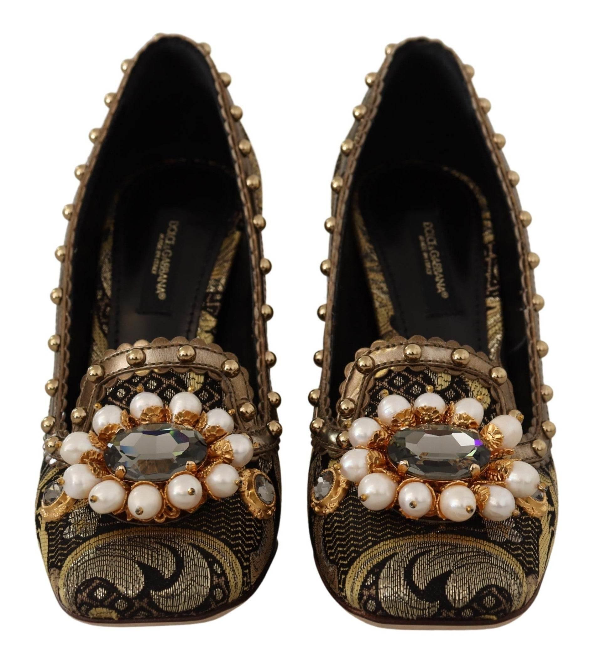 Dolce & Gabbana Elegant Gold Jacquard Brocade Pumps - Hilstor