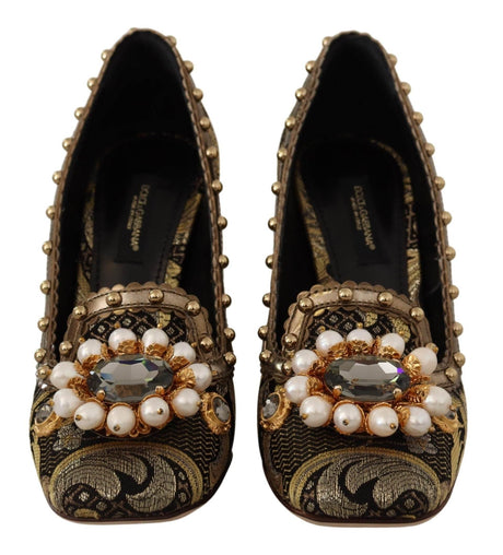 Dolce & Gabbana Elegant Gold Jacquard Brocade Pumps - Hilstor