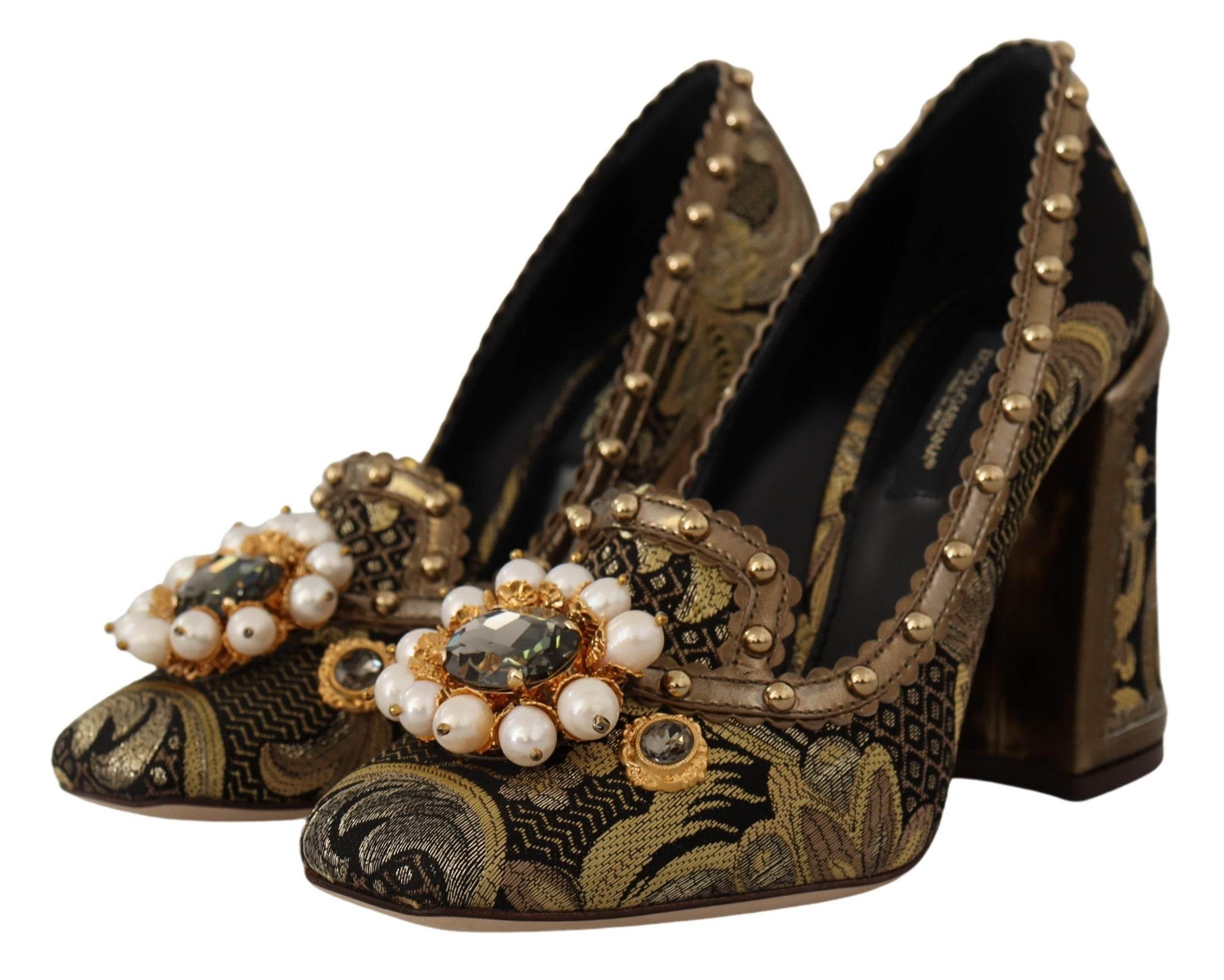 Dolce & Gabbana Elegant Gold Jacquard Brocade Pumps - Hilstor