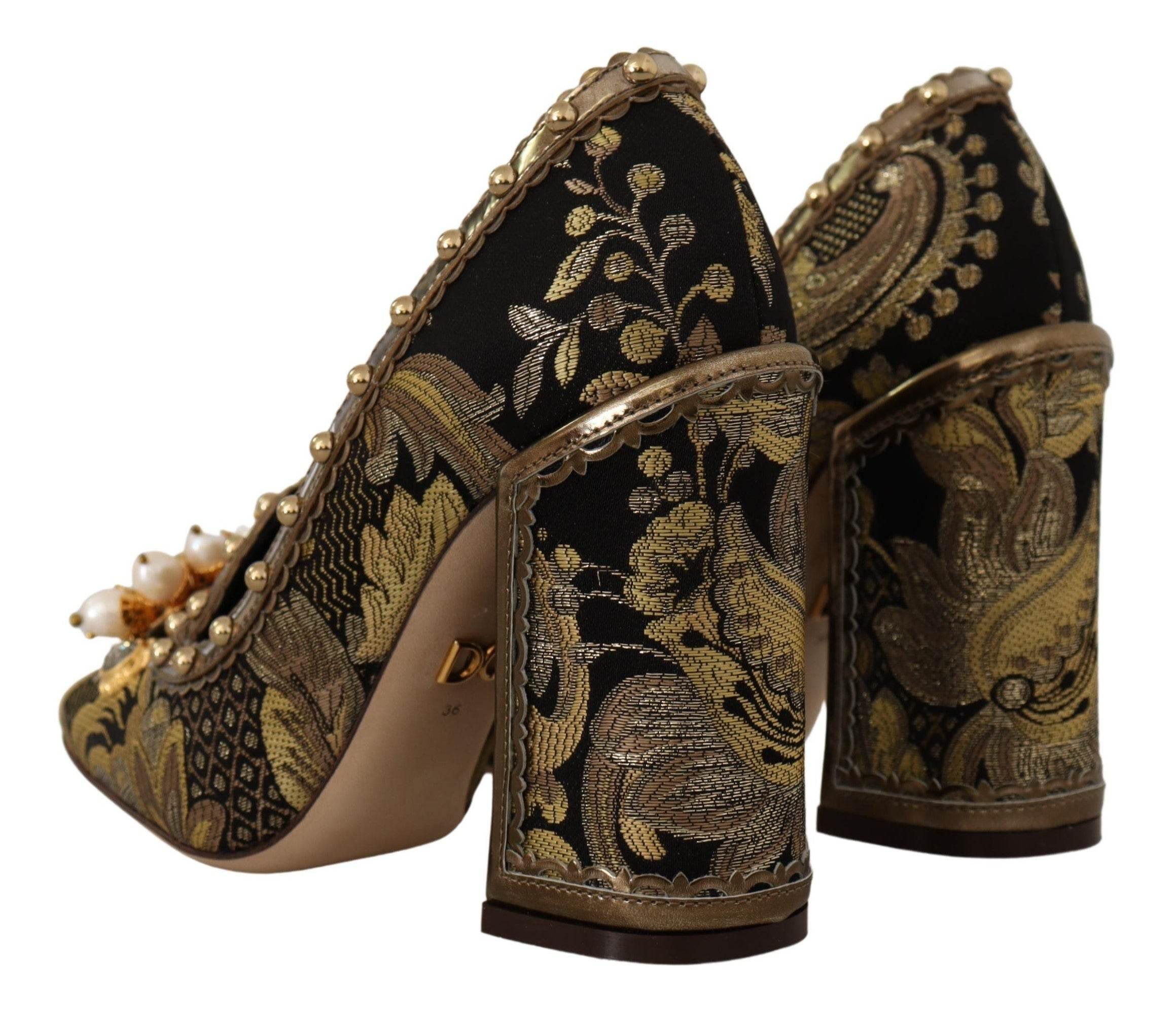 Dolce & Gabbana Elegant Gold Jacquard Brocade Pumps - Hilstor