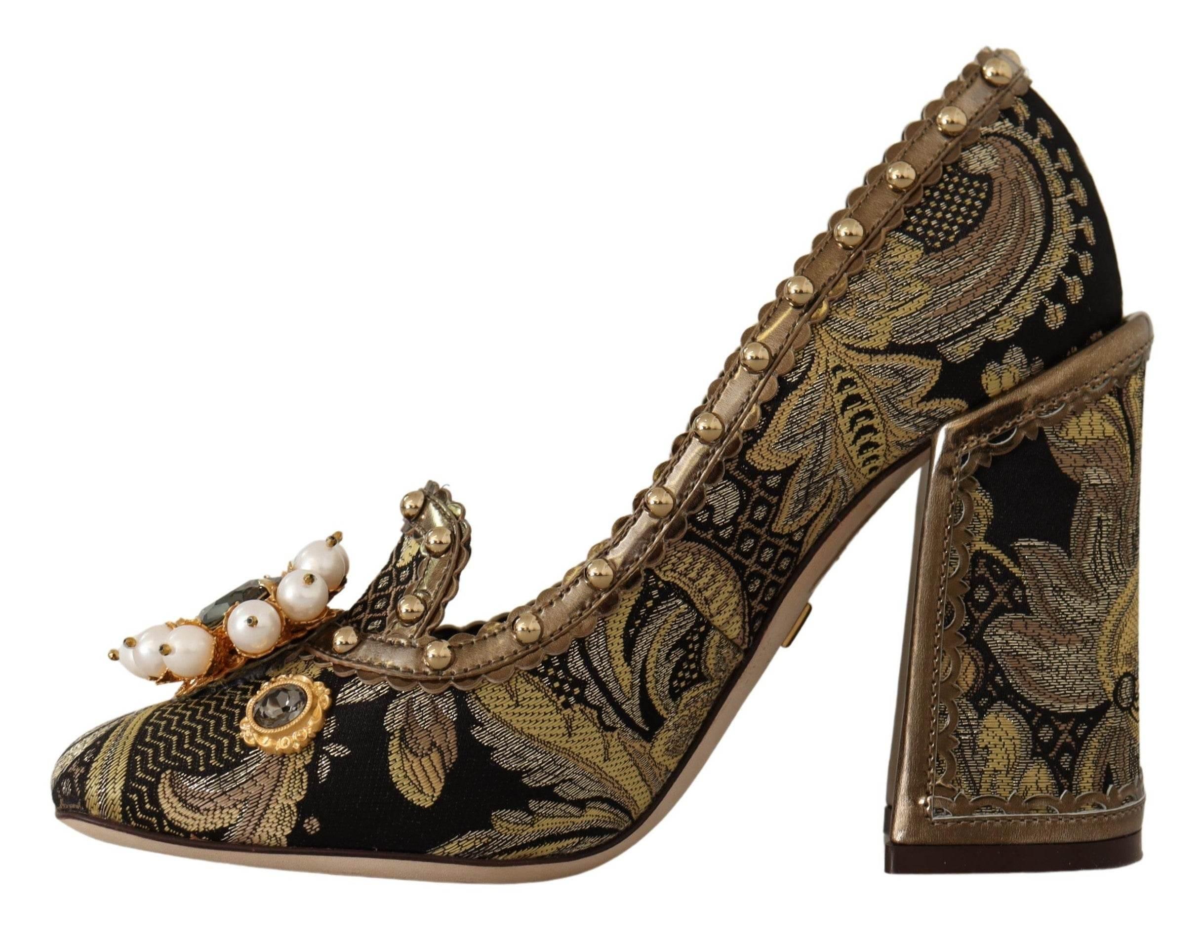 Dolce & Gabbana Elegant Gold Jacquard Brocade Pumps - Hilstor