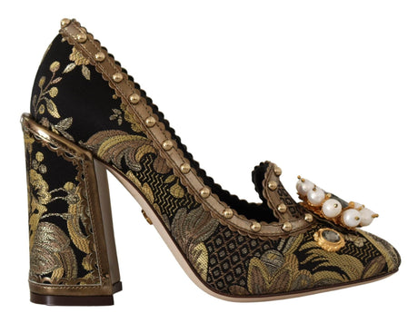 Dolce & Gabbana Elegant Gold Jacquard Brocade Pumps - Hilstor