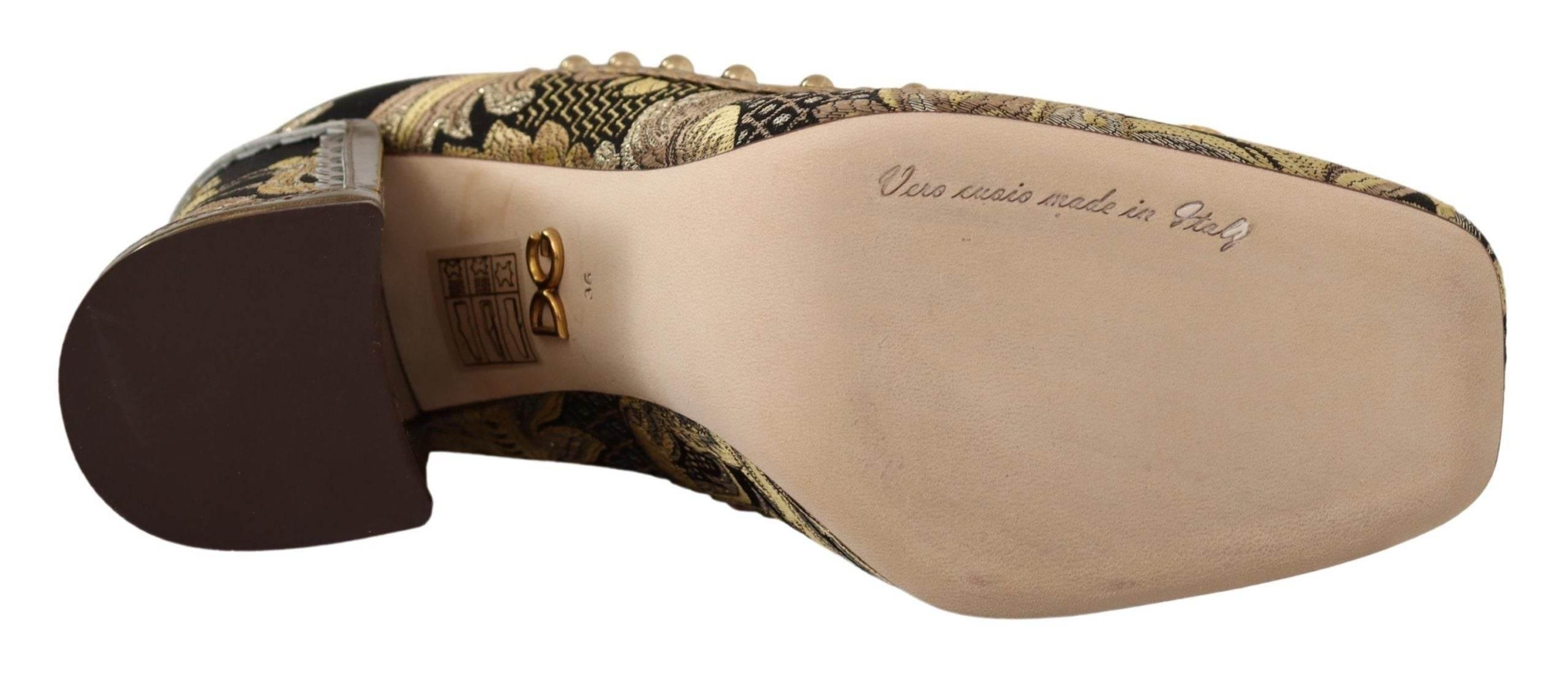 Dolce & Gabbana Elegant Gold Jacquard Brocade Pumps - Hilstor