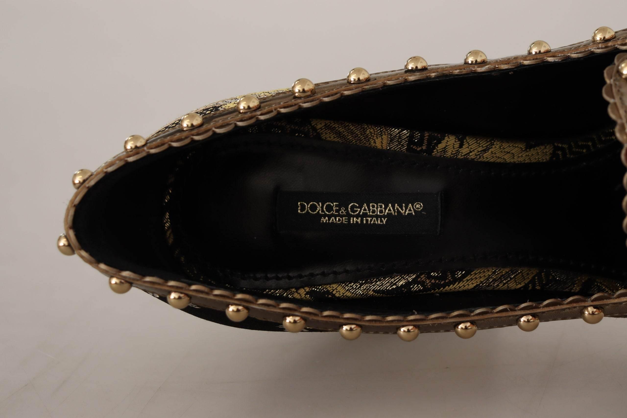 Dolce & Gabbana Elegant Gold Jacquard Brocade Pumps - Hilstor
