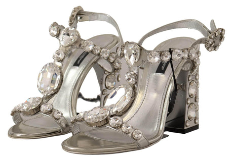 Dolce & Gabbana Crystal-Embellished Silver Leather Pumps - Hilstor